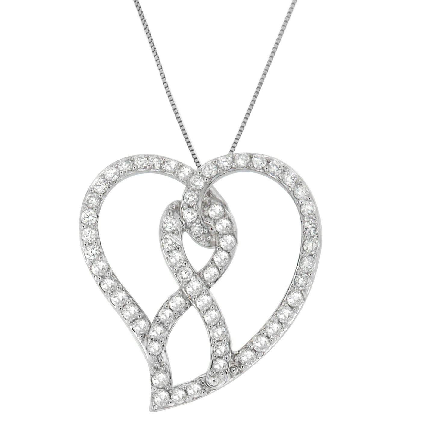 Collar con colgante de corazón y cinta de concienciación de diamantes en oro blanco de 14 quilates