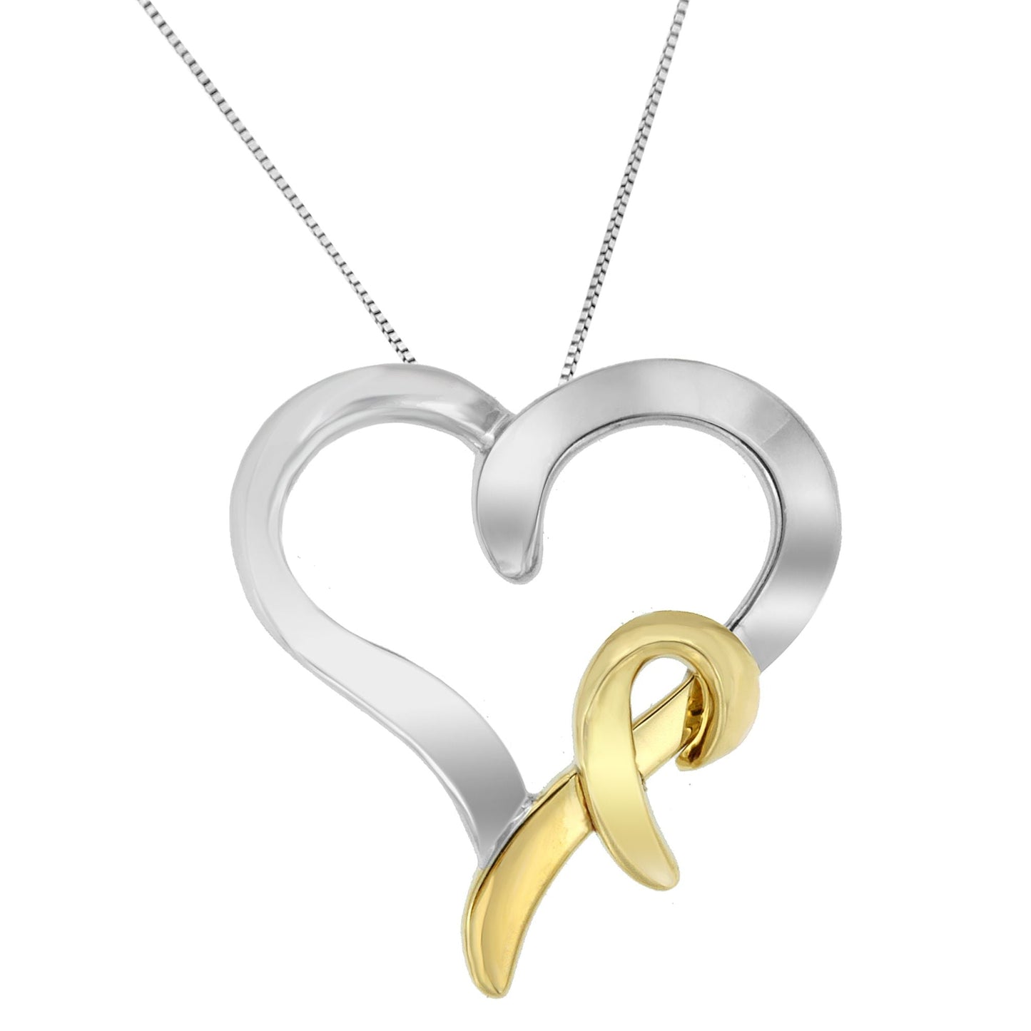 Collier Pendentif en Cœur en Argent Sterling .925 et Or 14K