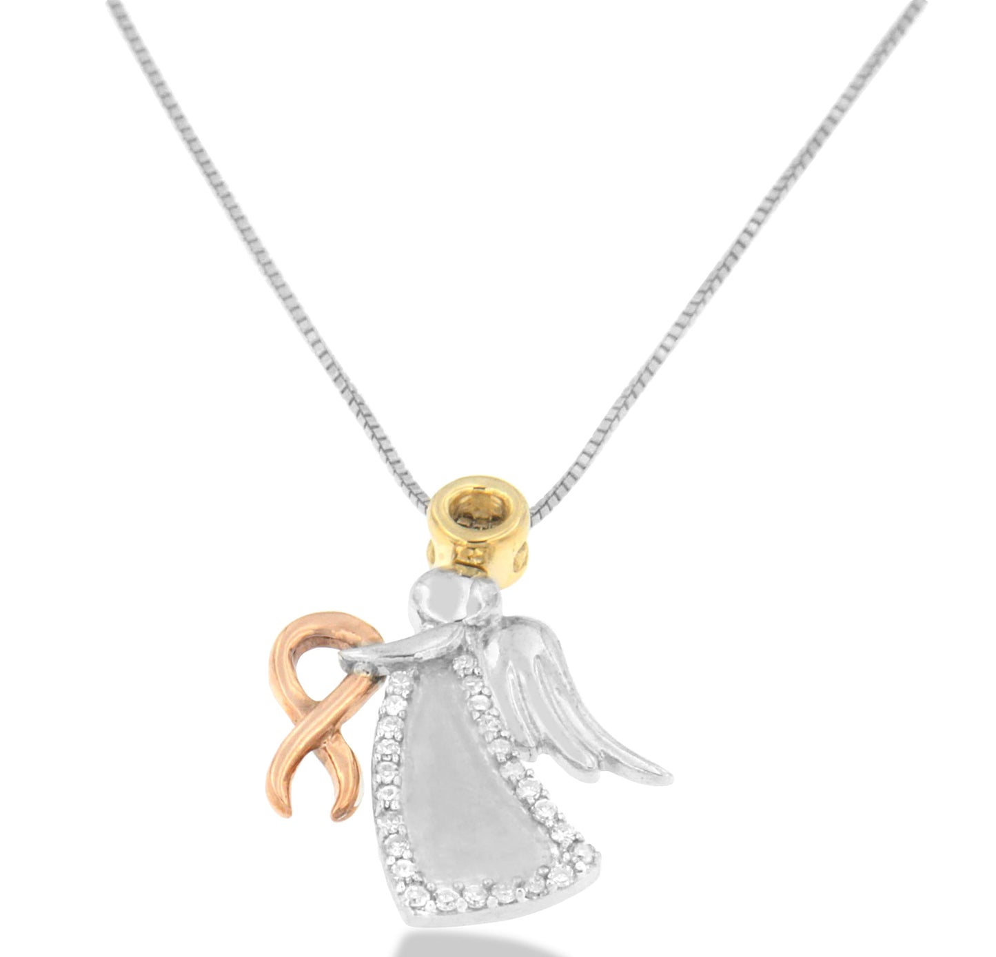 Collar de Péndulo de Ángel Acentuado con Diamantes de Oro Tricolor de 10K