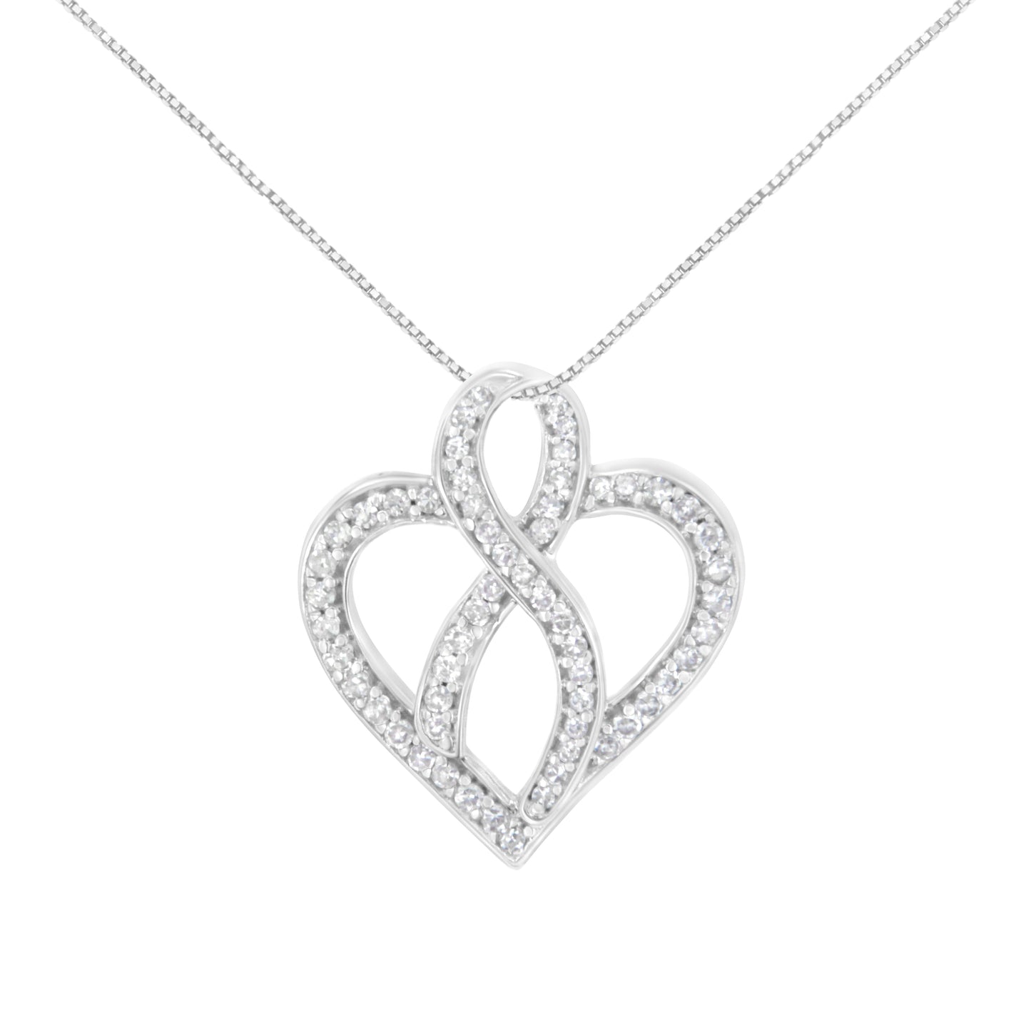 Collar con colgante de corazón y cinta de diamantes en oro blanco de 14K
