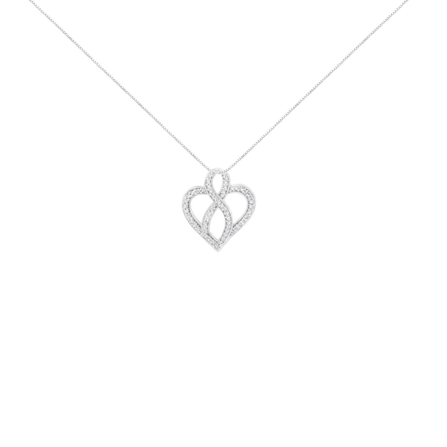 Collar con colgante de corazón y cinta de diamantes en oro blanco de 14K