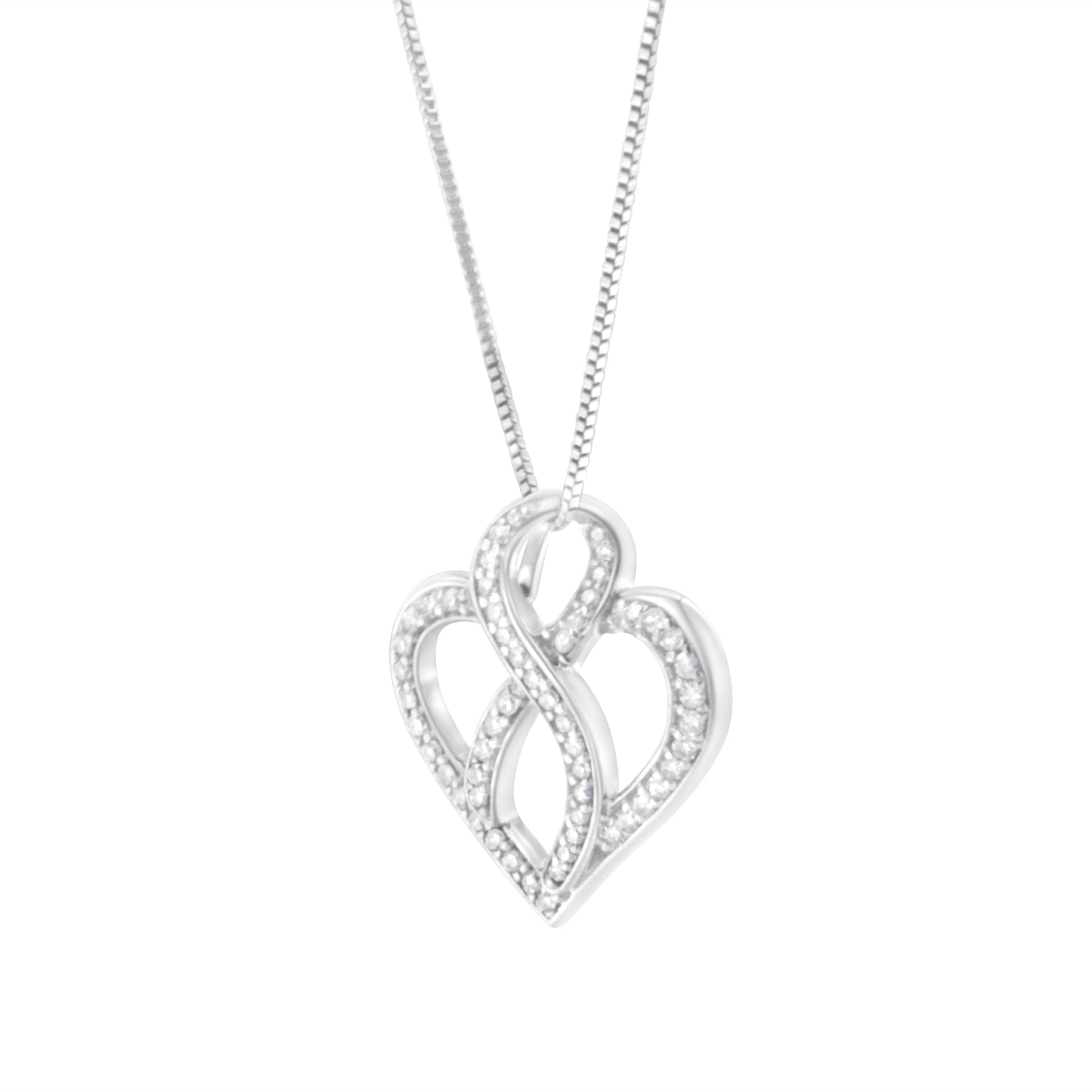 Collar con colgante de corazón y cinta de diamantes en oro blanco de 14K
