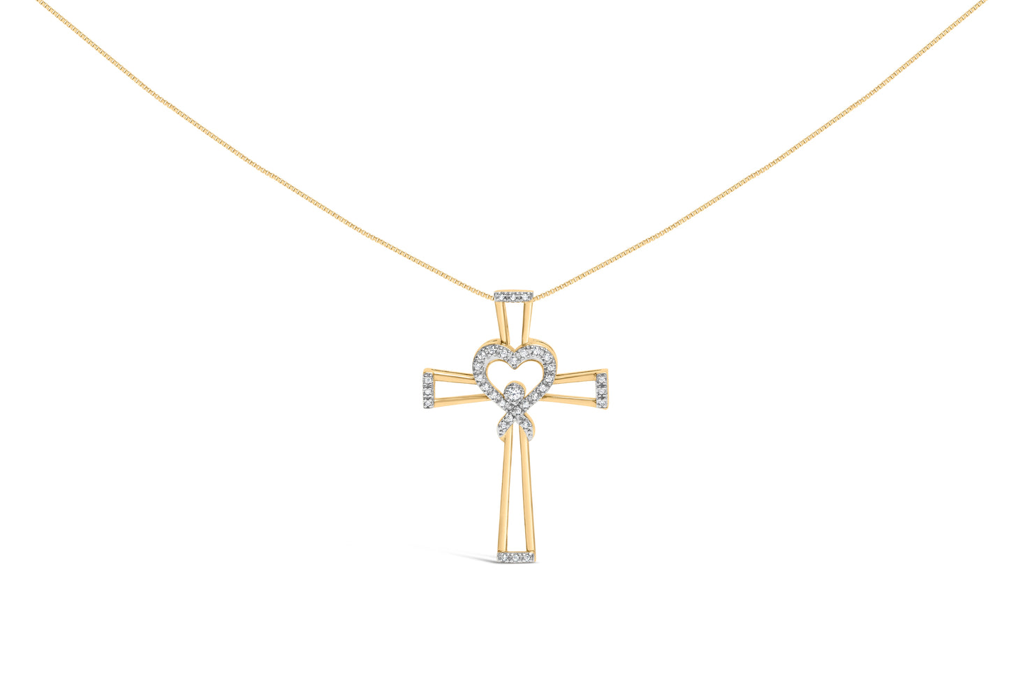 14K Gold Plated Sterling Silver Diamond Heart Cross Pendant Necklace