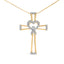 14K Gold Plated Sterling Silver Diamond Heart Cross Pendant Necklace