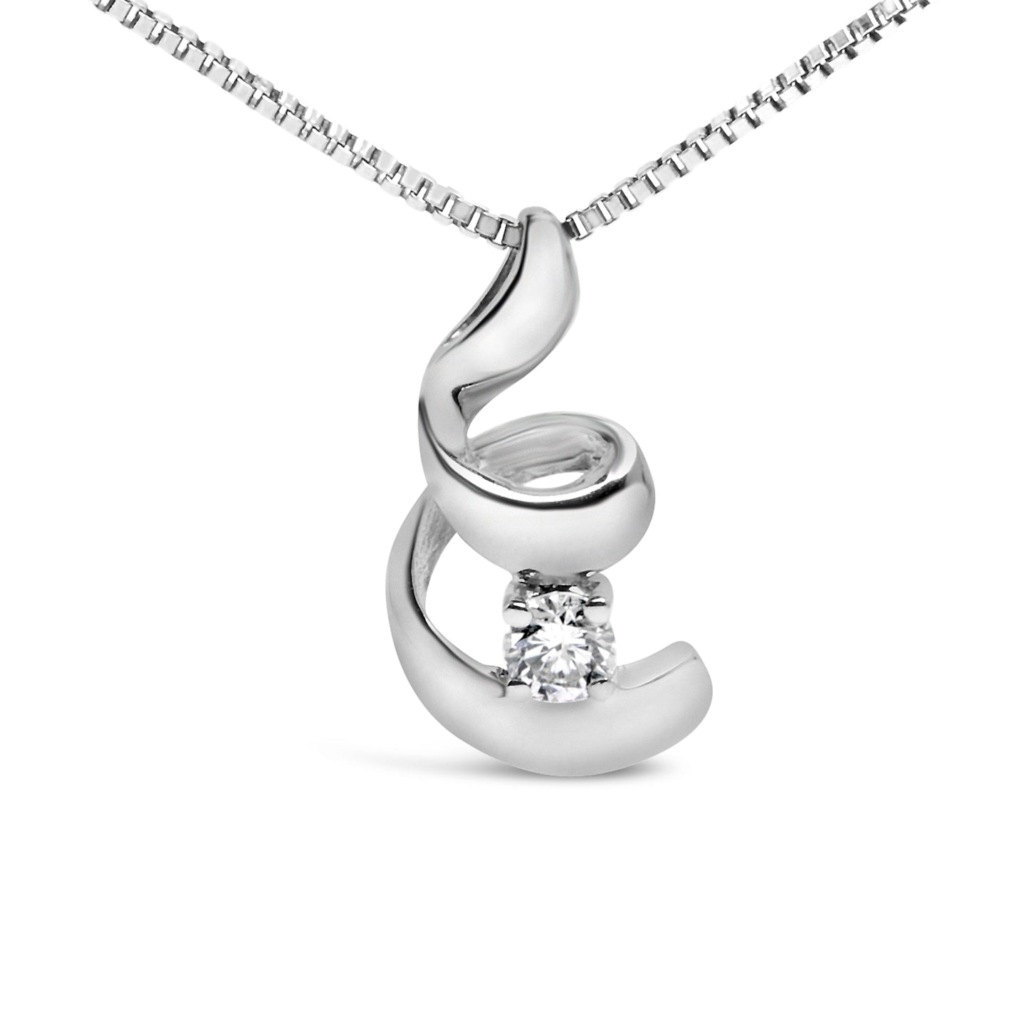 Collier Pendentif Spiral en Diamant Solitaire en Or Blanc 10K