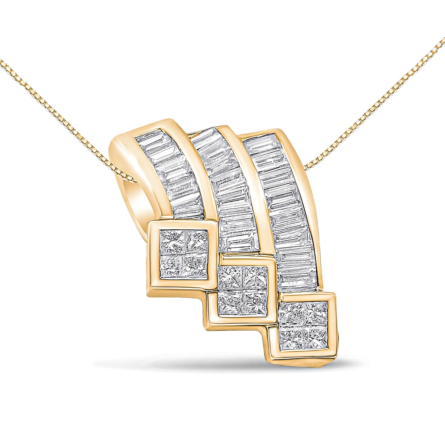 14K White Gold Triple Curve Pendant Necklace with Diamonds