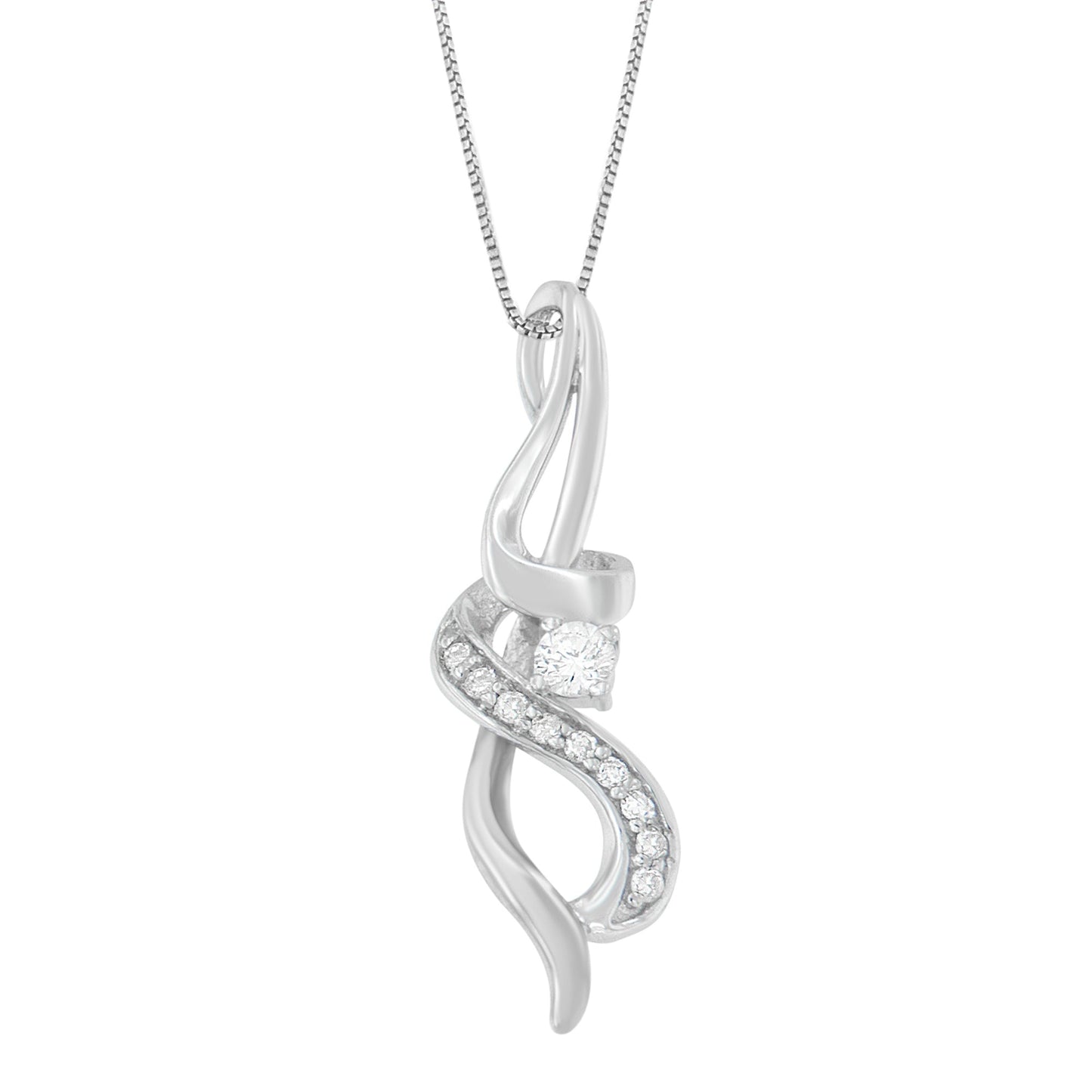 Espira 10K White Gold Diamond Swirl Pendant Necklace