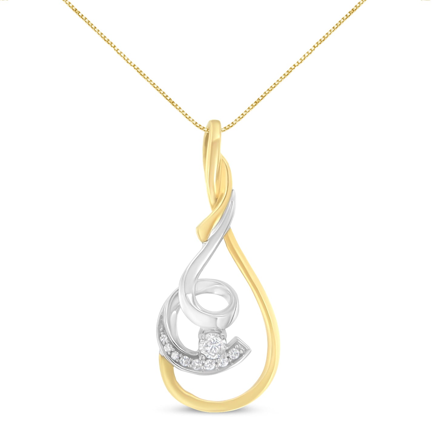 Collar de Péndulo Espira de Diamante en Espiral de Dos Tonos de 10K