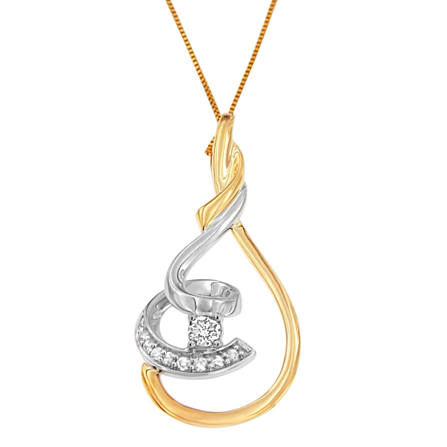 Collar de Péndulo Espira de Diamante en Espiral de Dos Tonos de 10K