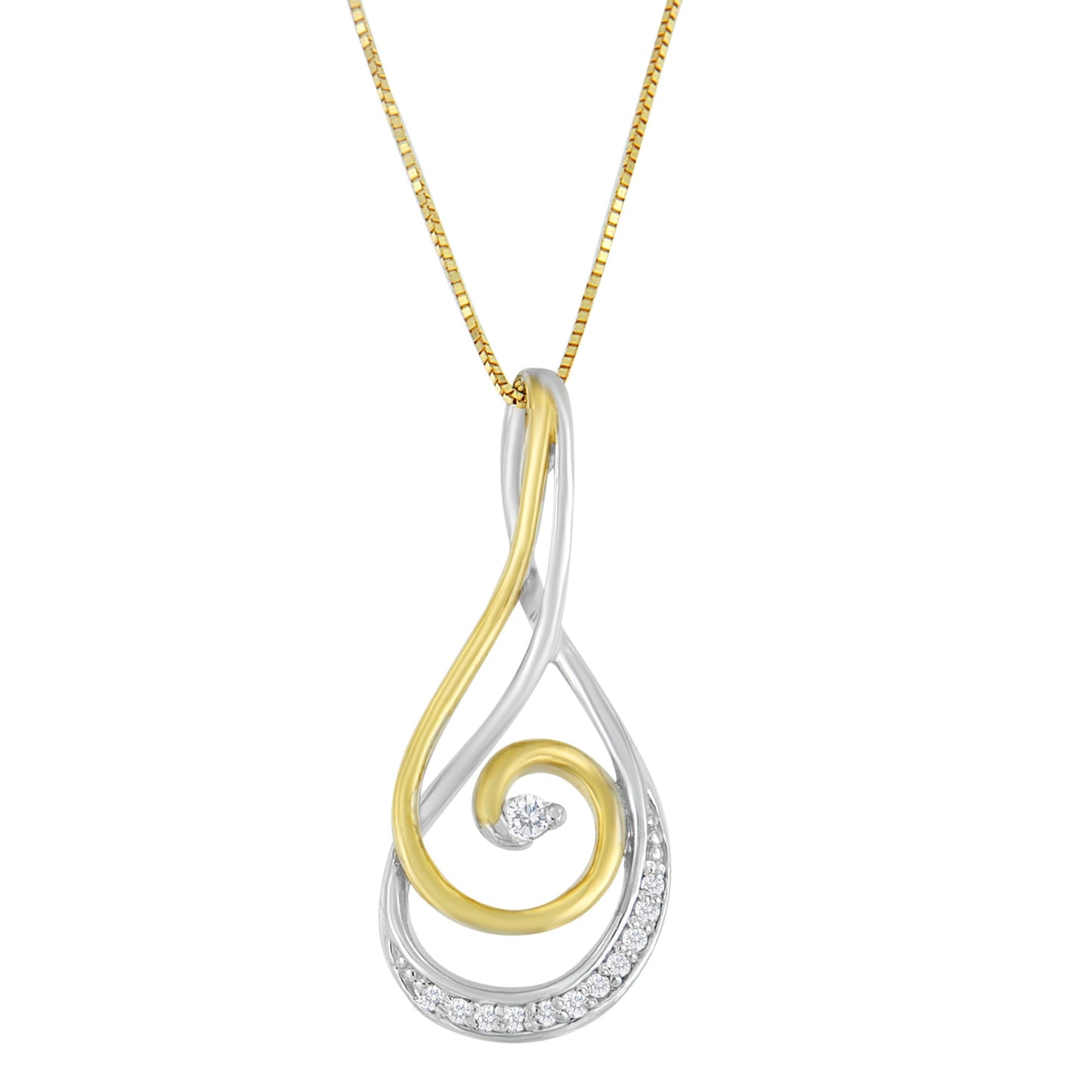 Collar de Pendiente Espira de Diamante en Espiral de Oro de Dos Tonos de 10K