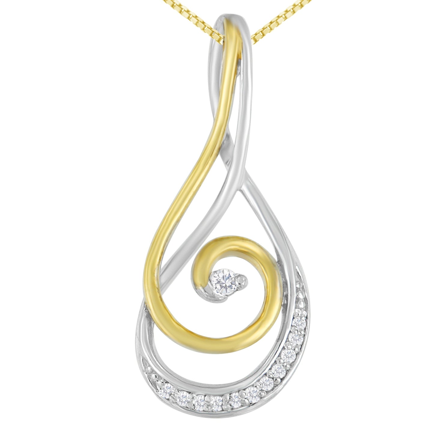 Collar de Pendiente Espira de Diamante en Espiral de Oro de Dos Tonos de 10K