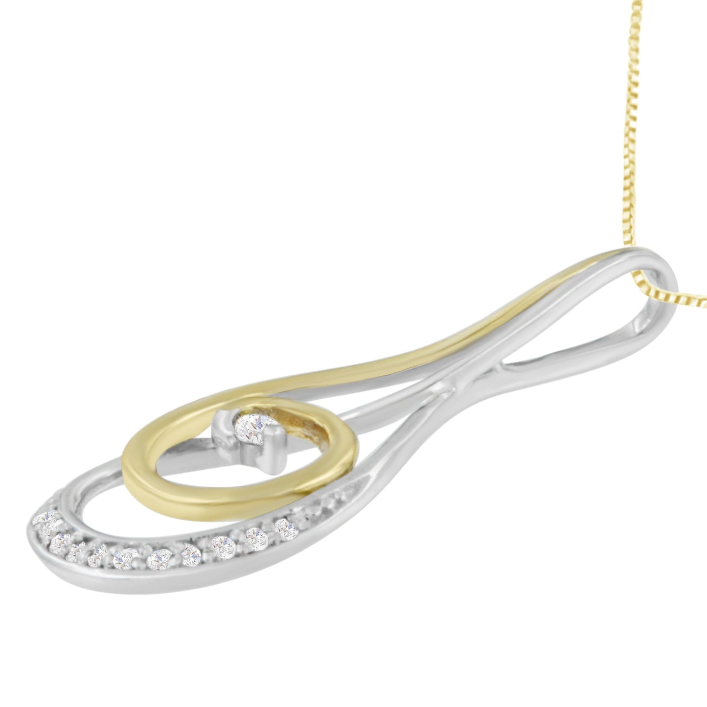 Collar de Pendiente Espira de Diamante en Espiral de Oro de Dos Tonos de 10K