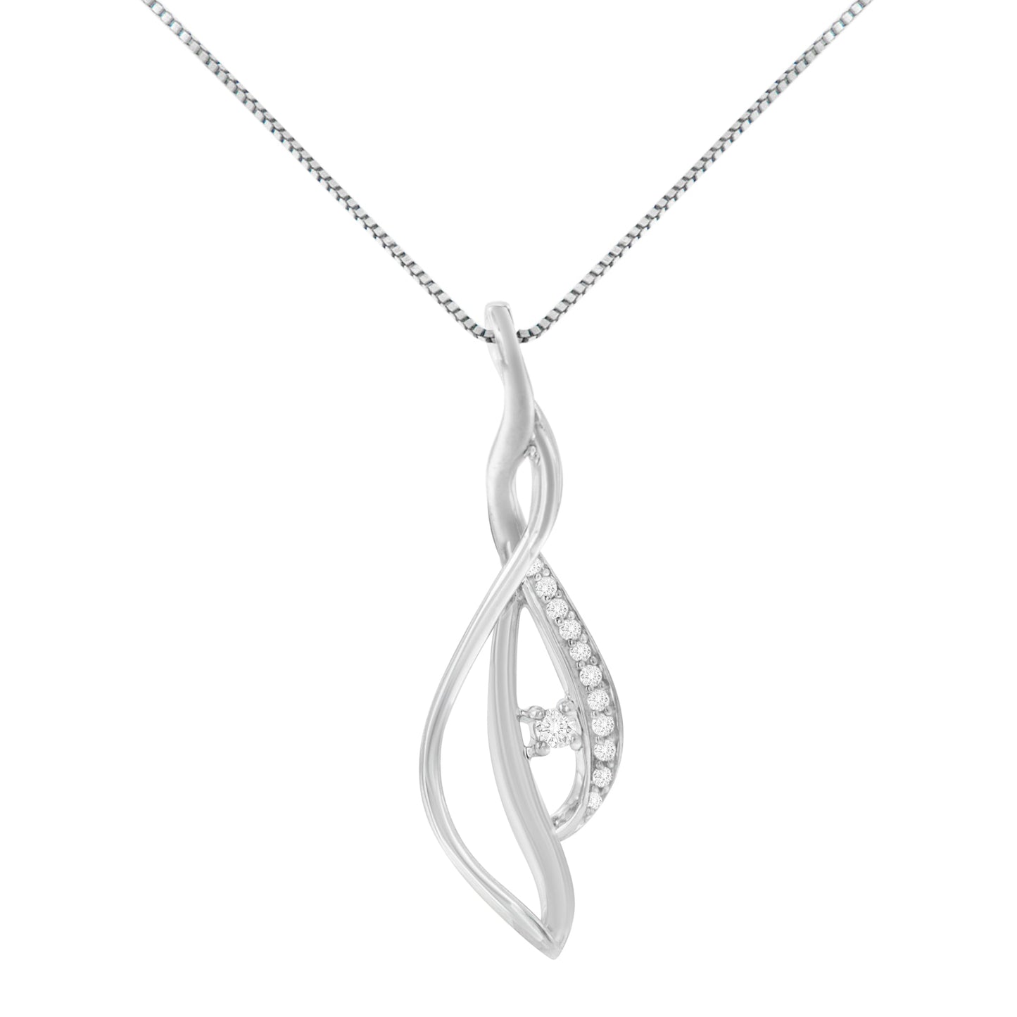 Collier Pendentif Twist Ouvert Cascade Espira en Or Blanc 10K Accentué de Diamants