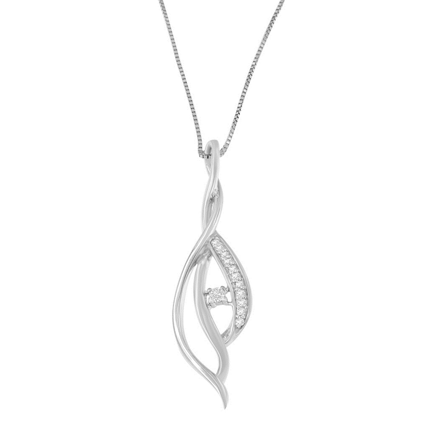 Collier Pendentif Twist Ouvert Cascade Espira en Or Blanc 10K Accentué de Diamants