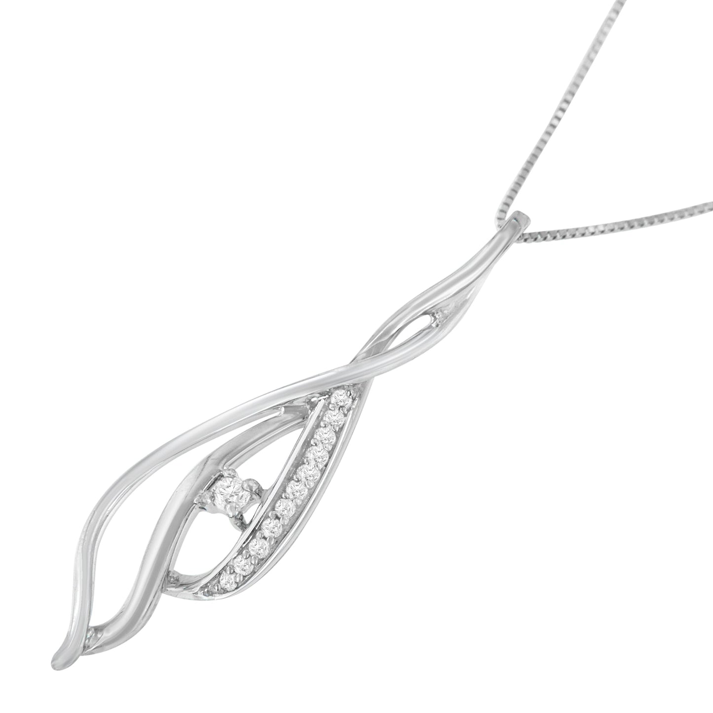 Collier Pendentif Twist Ouvert Cascade Espira en Or Blanc 10K Accentué de Diamants