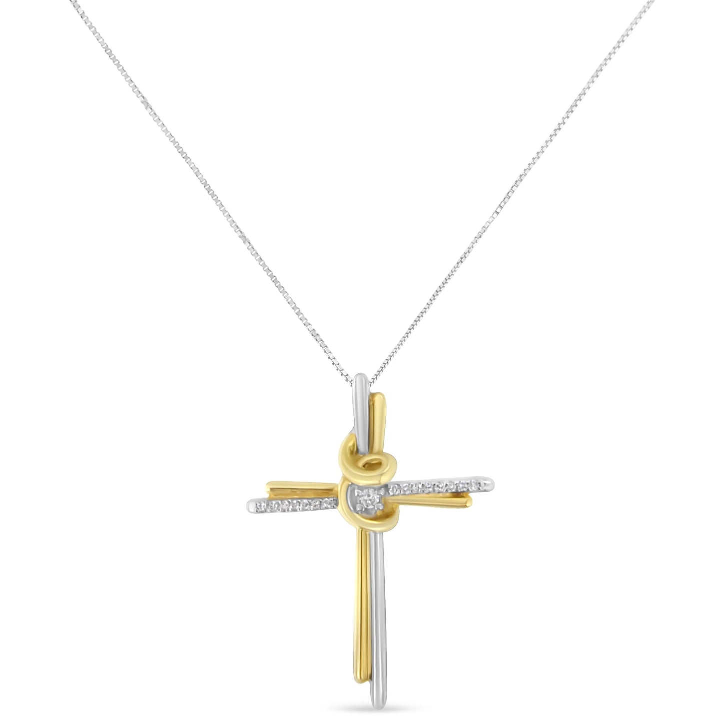 10K Two-Tone Gold Diamond-Accented Cross Pendant Necklace