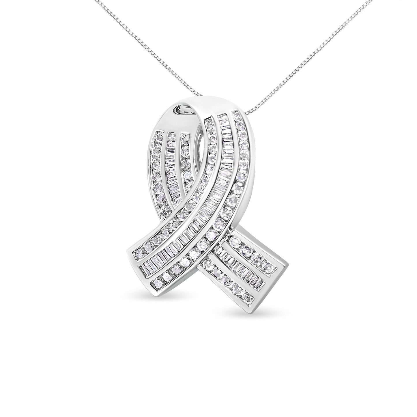 Colgante de cinta de concienciación de diamantes de oro blanco de 14 quilates