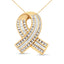 Pendentif Collier en Or Jaune 14K avec Diamant en Forme de Ruban de Sensibilisation