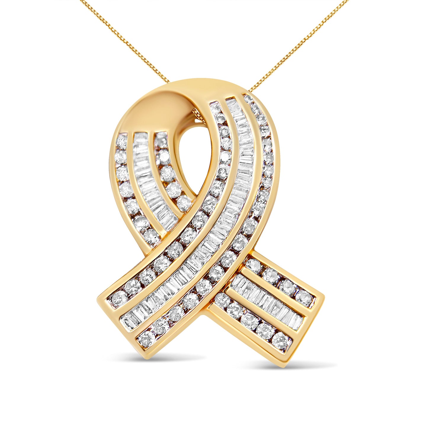 Pendentif Collier en Or Jaune 14K avec Diamant en Forme de Ruban de Sensibilisation