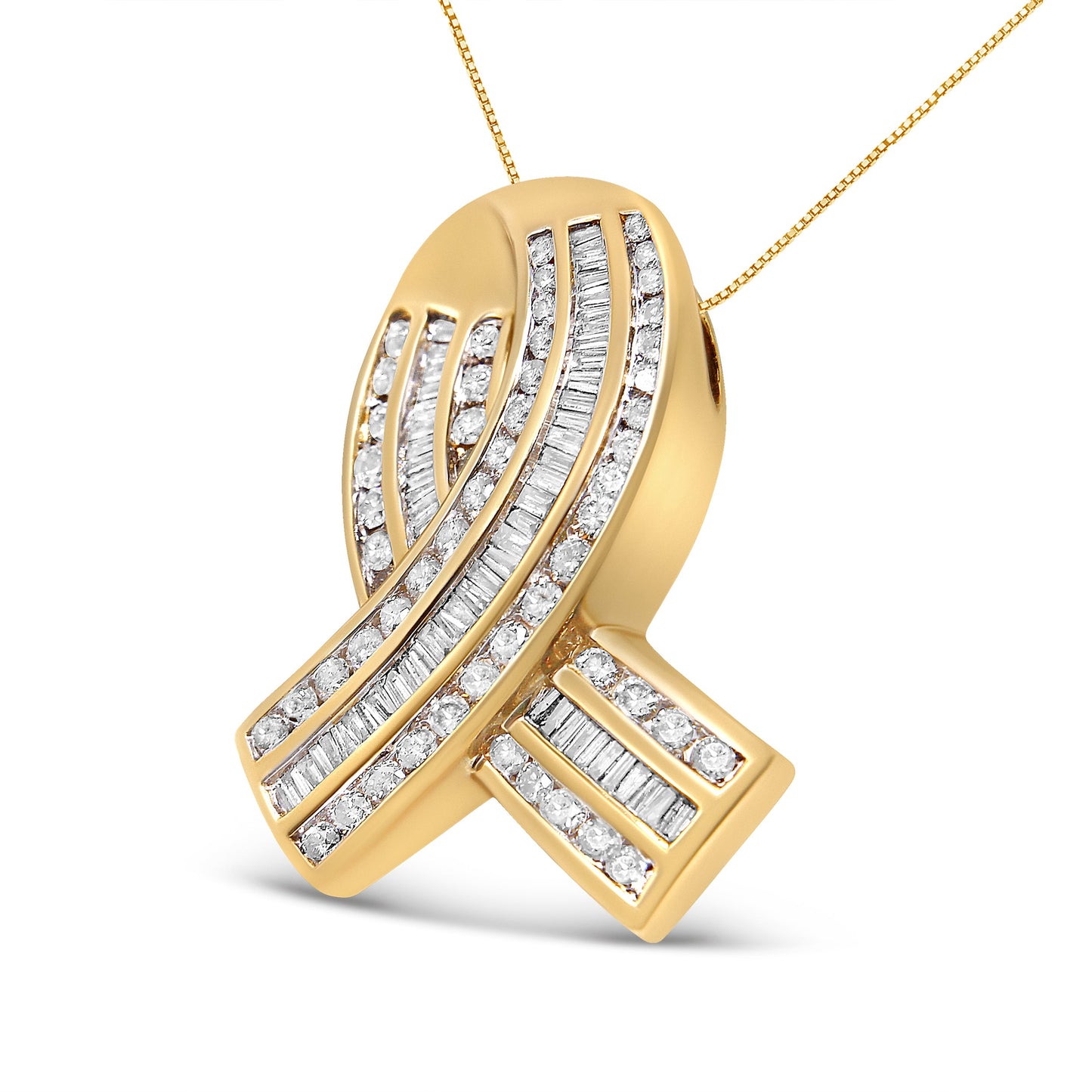 Pendentif Collier en Or Jaune 14K avec Diamant en Forme de Ruban de Sensibilisation