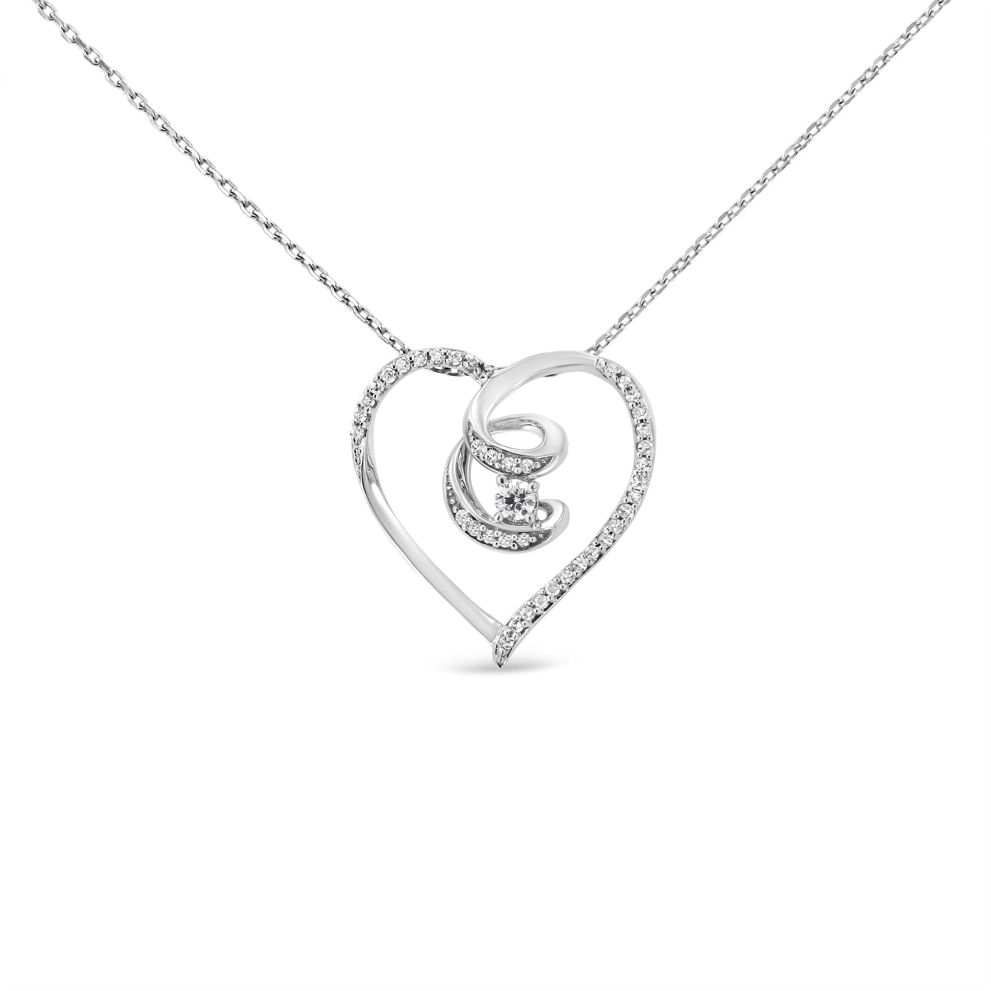 Collier en forme de cœur ouvert en argent sterling .925 avec ruban de sensibilisation torsadé