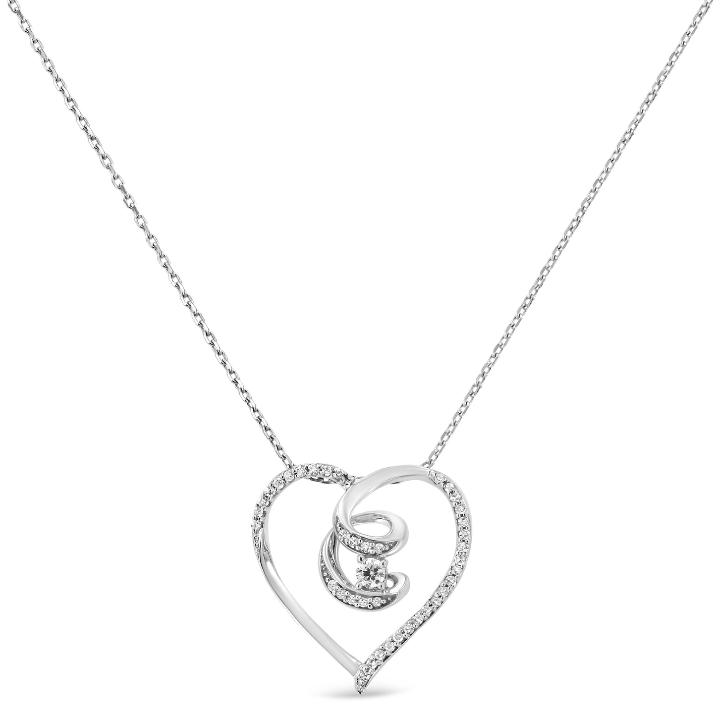 Collier en forme de cœur ouvert en argent sterling .925 avec ruban de sensibilisation torsadé