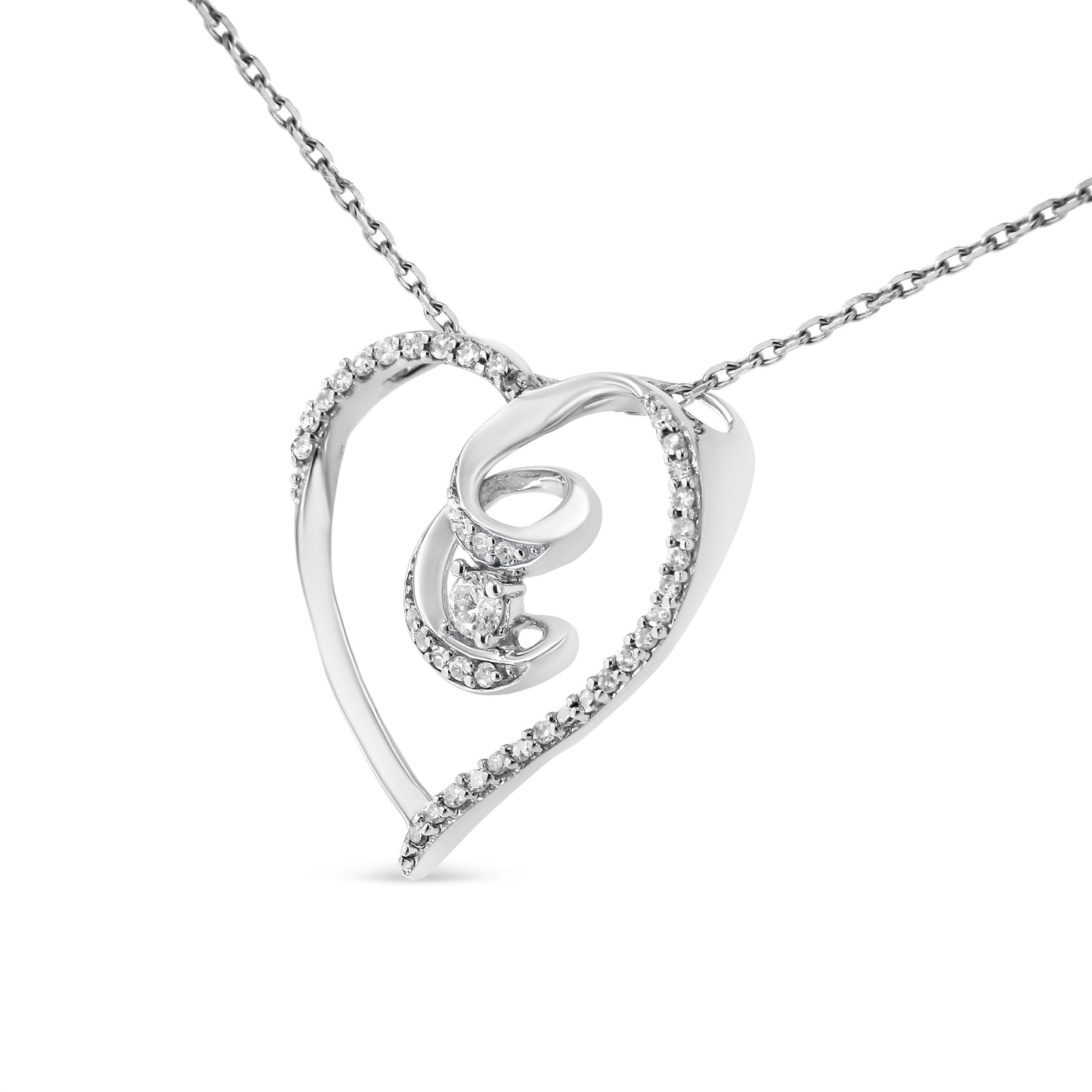 Collier en forme de cœur ouvert en argent sterling .925 avec ruban de sensibilisation torsadé