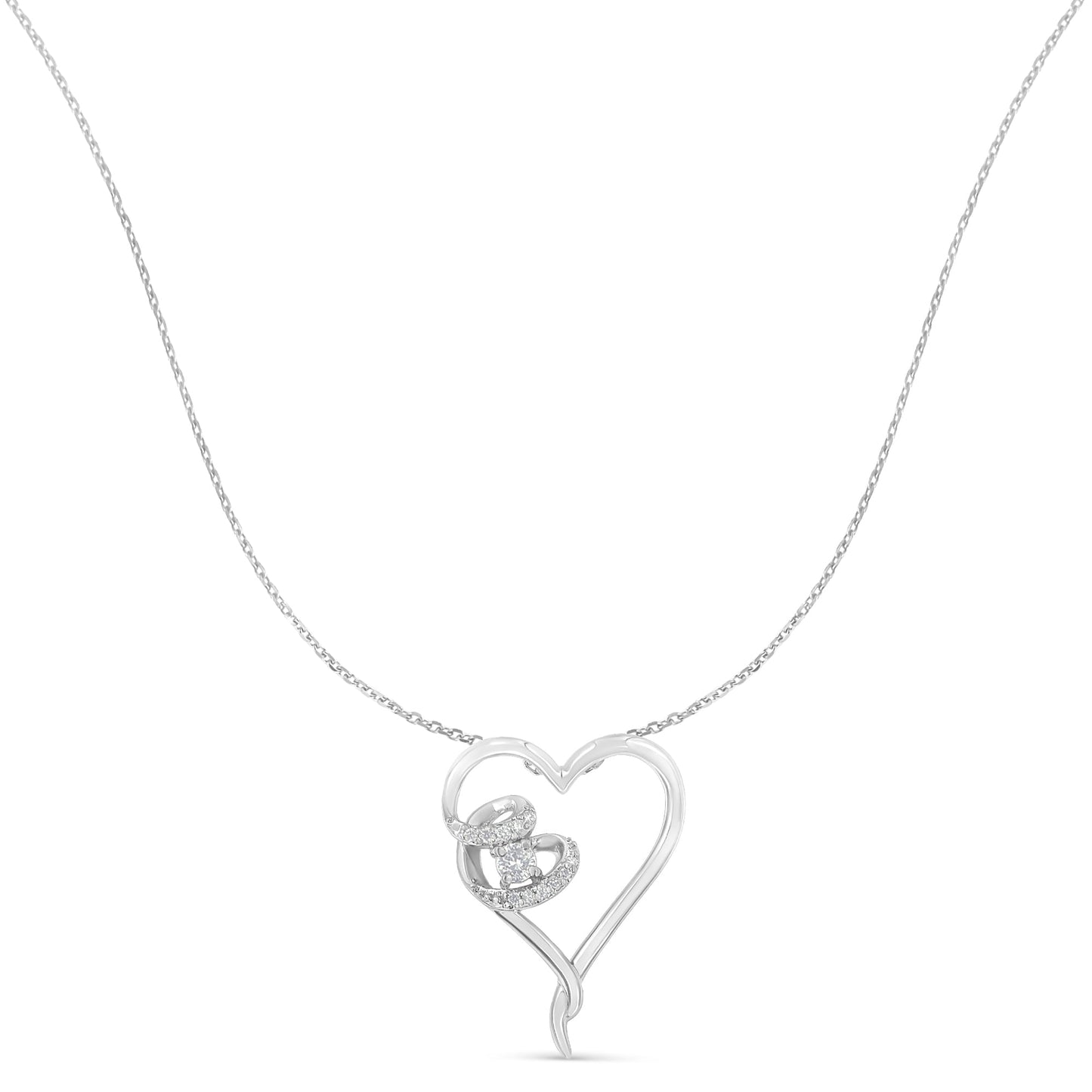 .925 Sterling Silver Diamond Heart Pendant Necklace