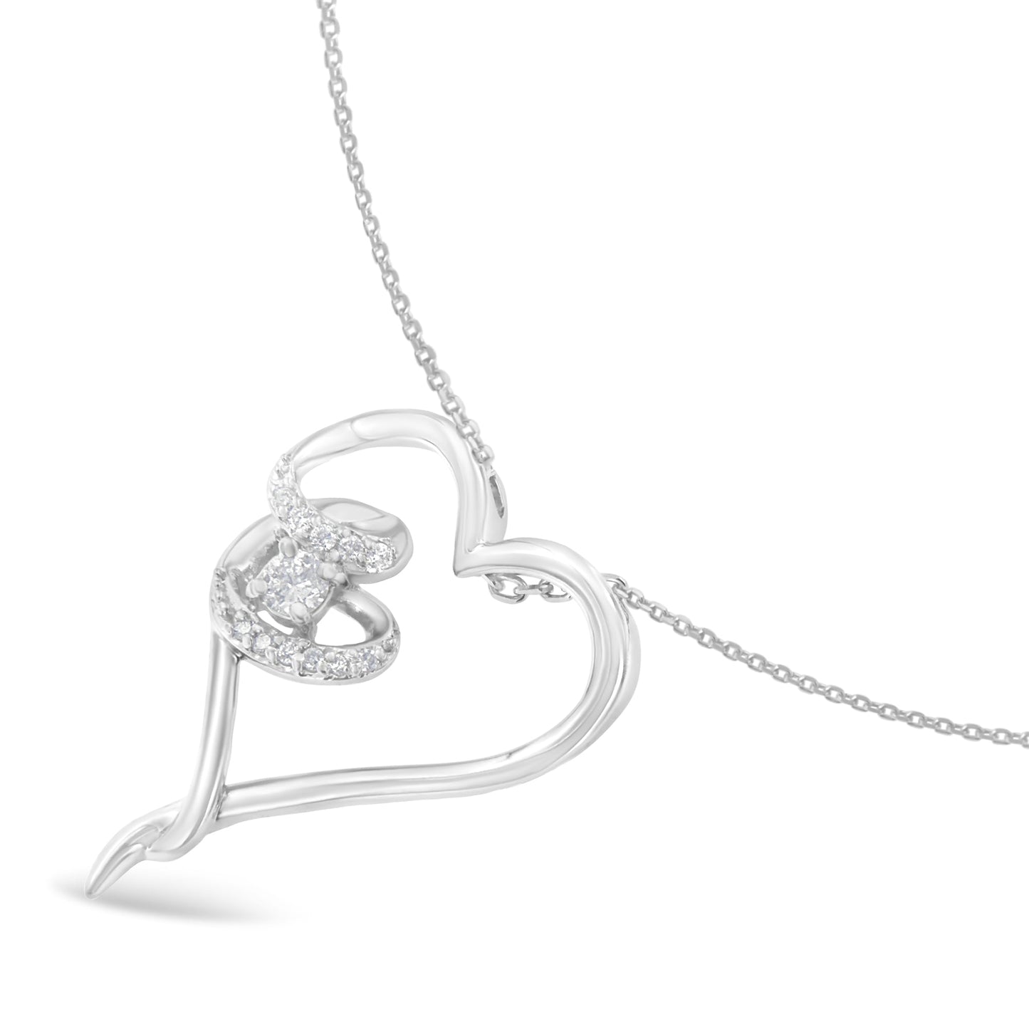 .925 Sterling Silver Diamond Heart Pendant Necklace