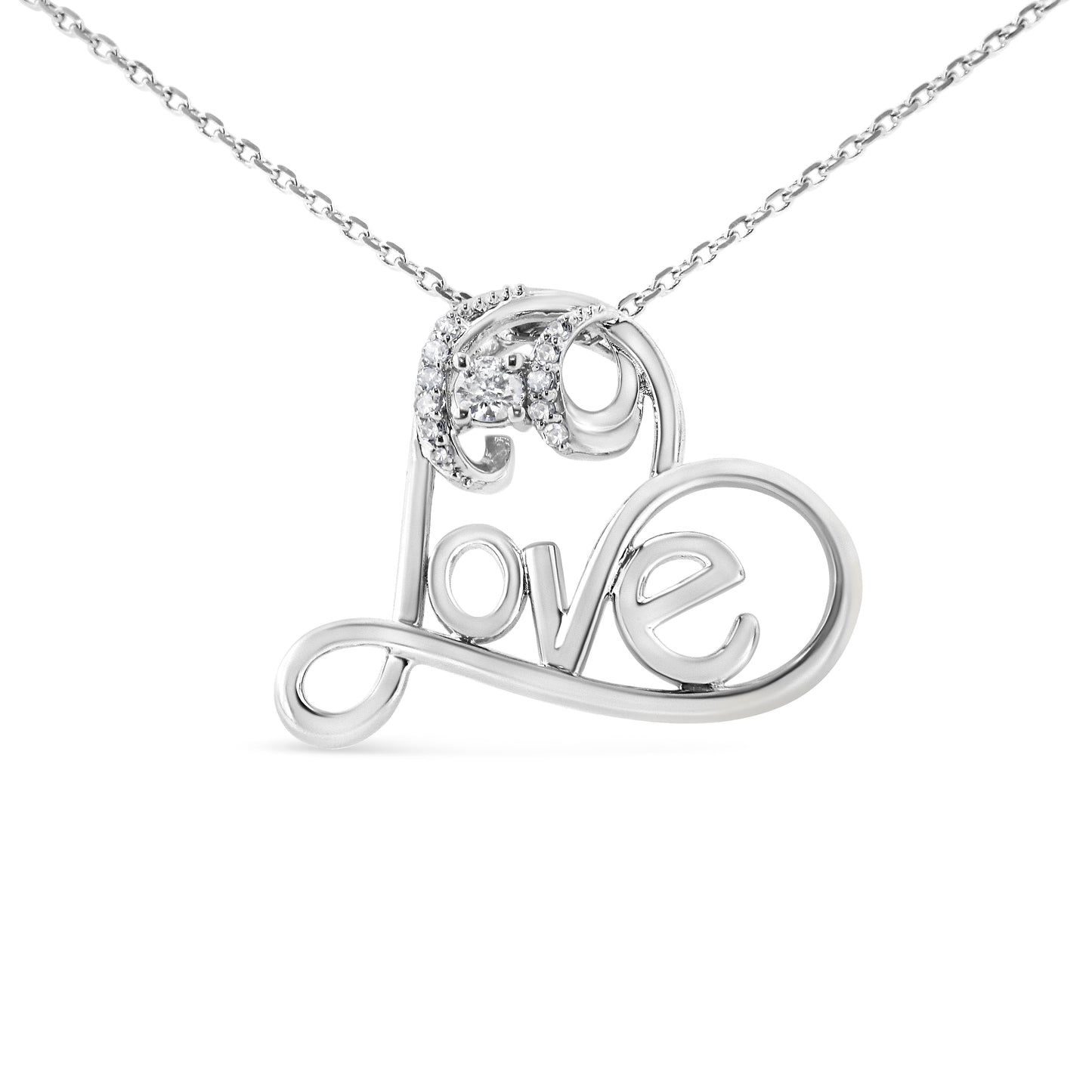 Collar con colgante de corazón abierto acentuado con diamantes de plata esterlina .925