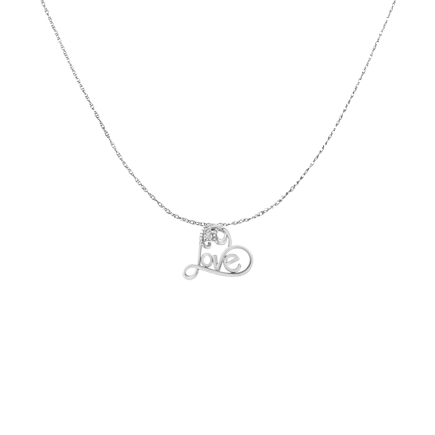 Collar con colgante de corazón abierto acentuado con diamantes de plata esterlina .925