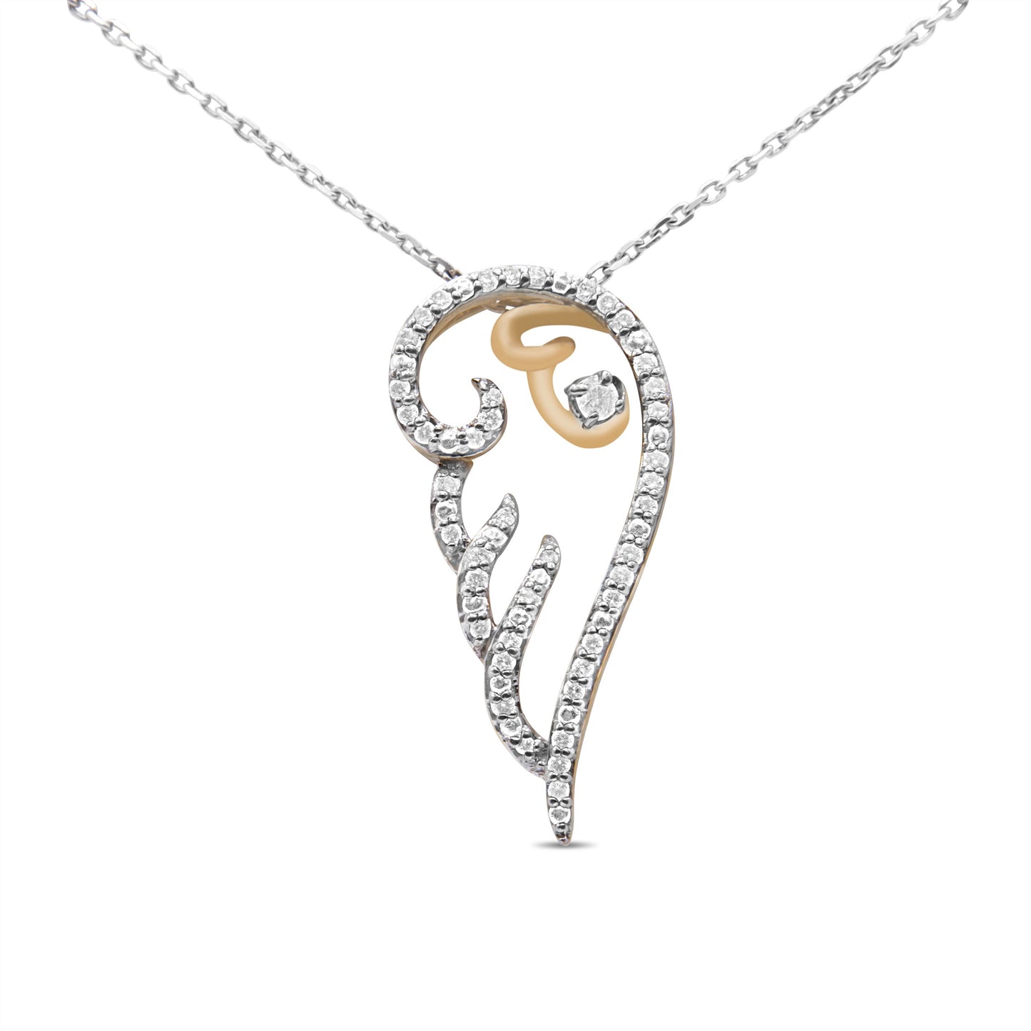 Collar con colgante de ala de ángel de diamantes en plata esterlina con baño de oro amarillo de 10K