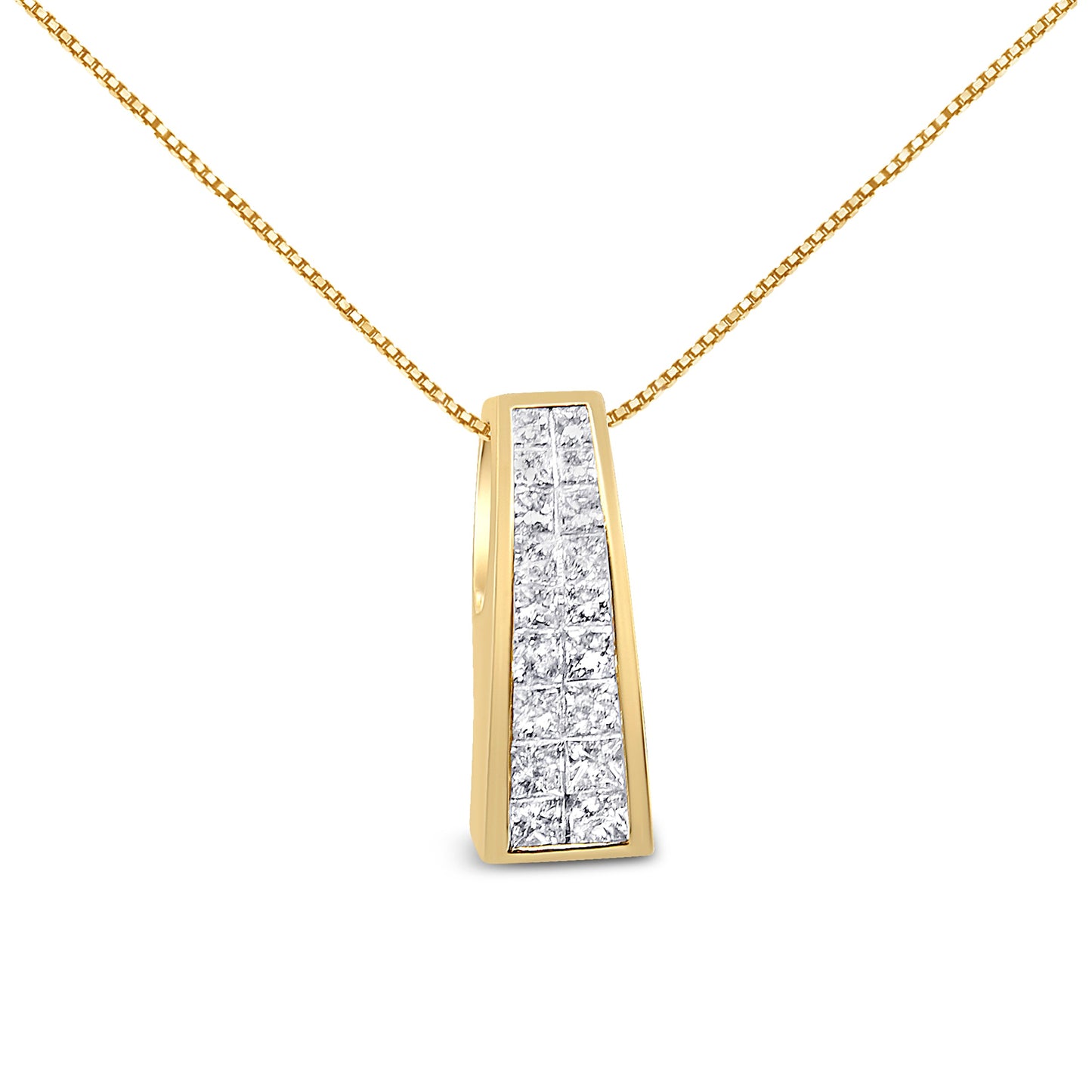 14K Yellow Gold Princess Cut Diamond Column Pendant Necklace