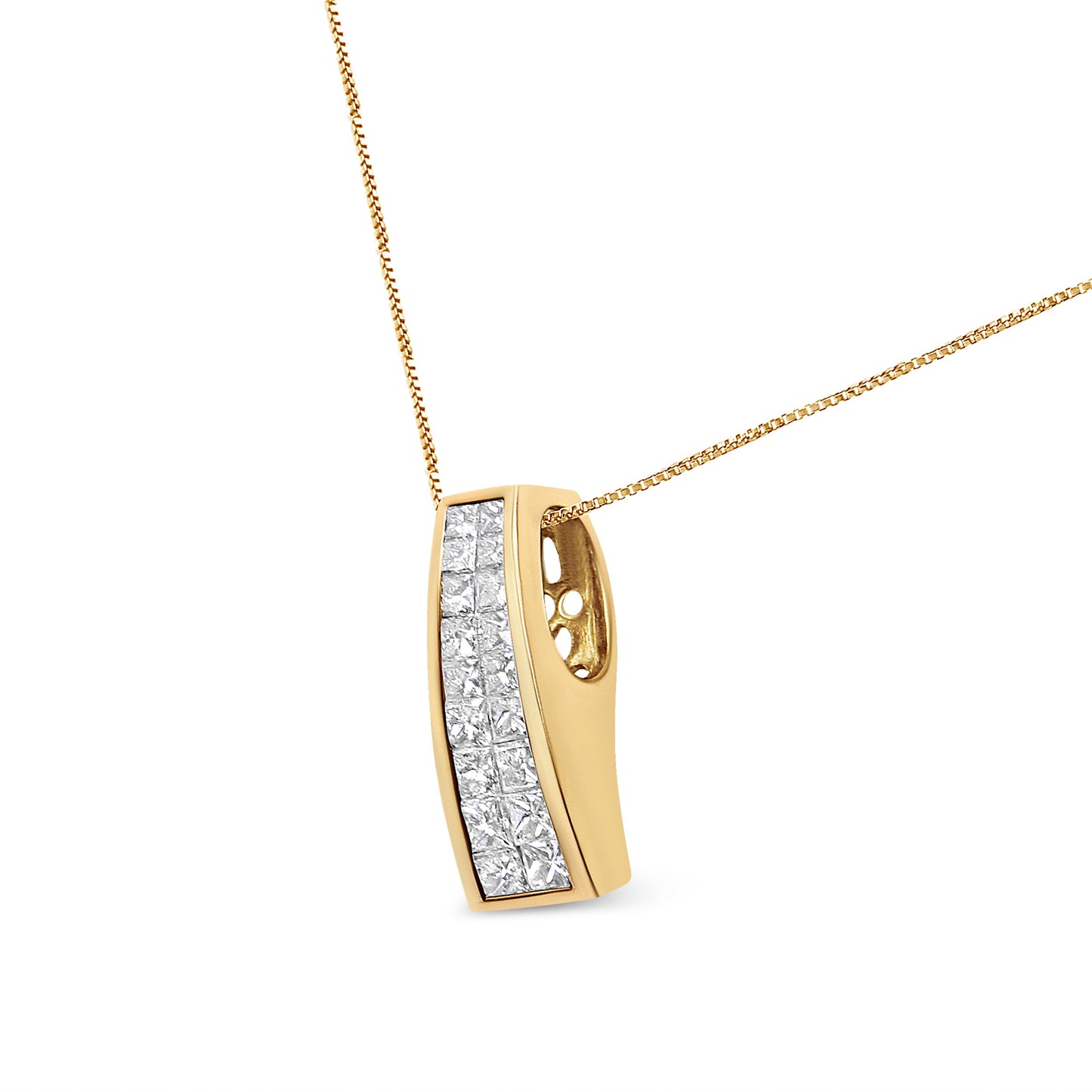14K Yellow Gold Princess Cut Diamond Column Pendant Necklace