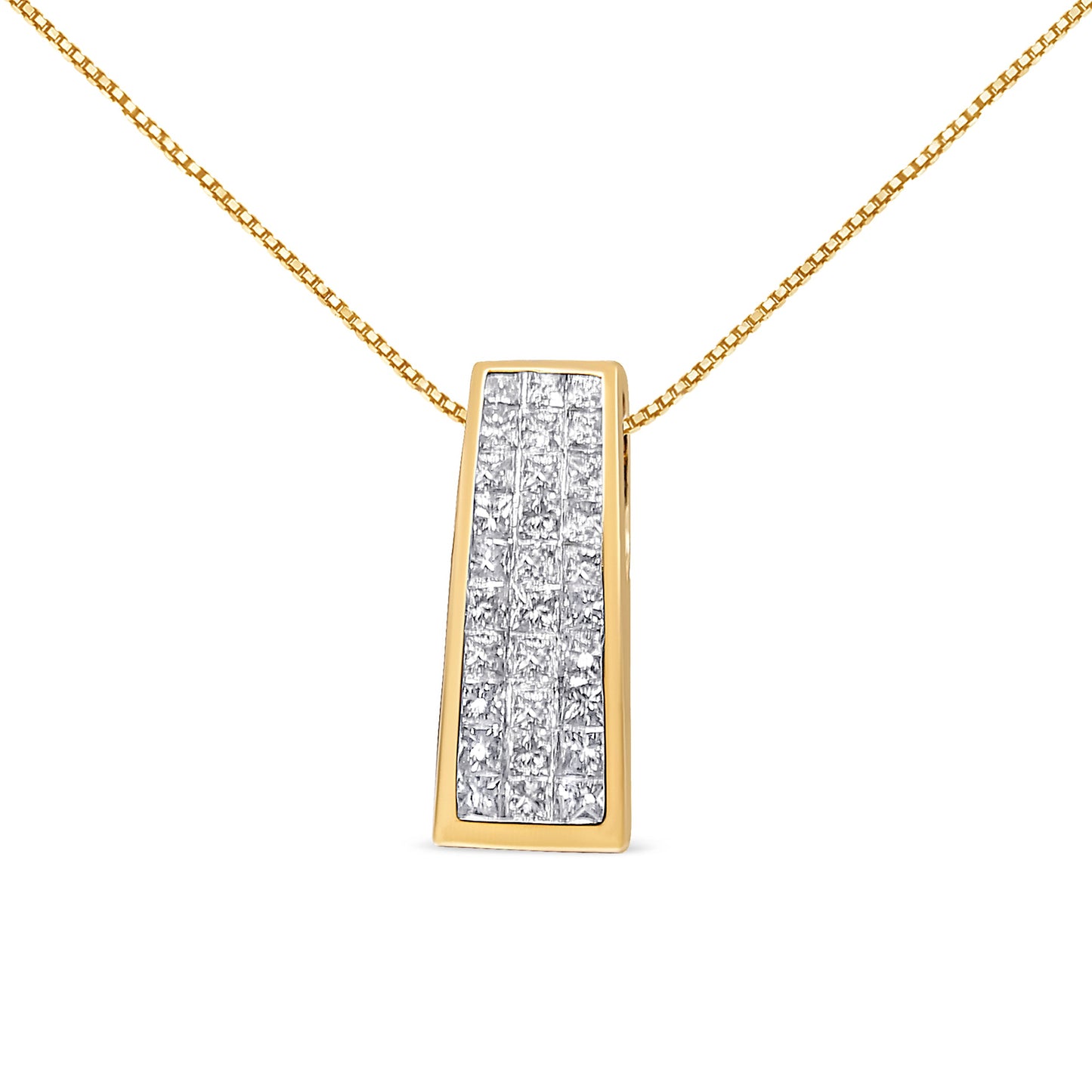 14K Yellow Gold Princess Cut Diamond Column Pendant Necklace