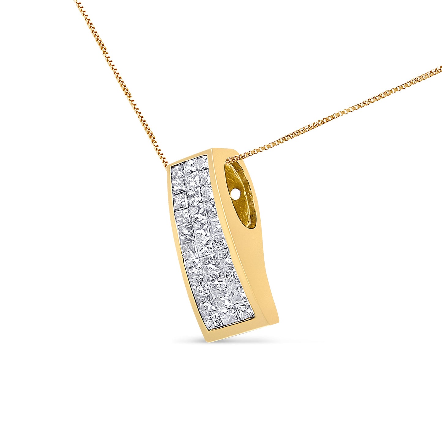 14K Yellow Gold Princess Cut Diamond Column Pendant Necklace