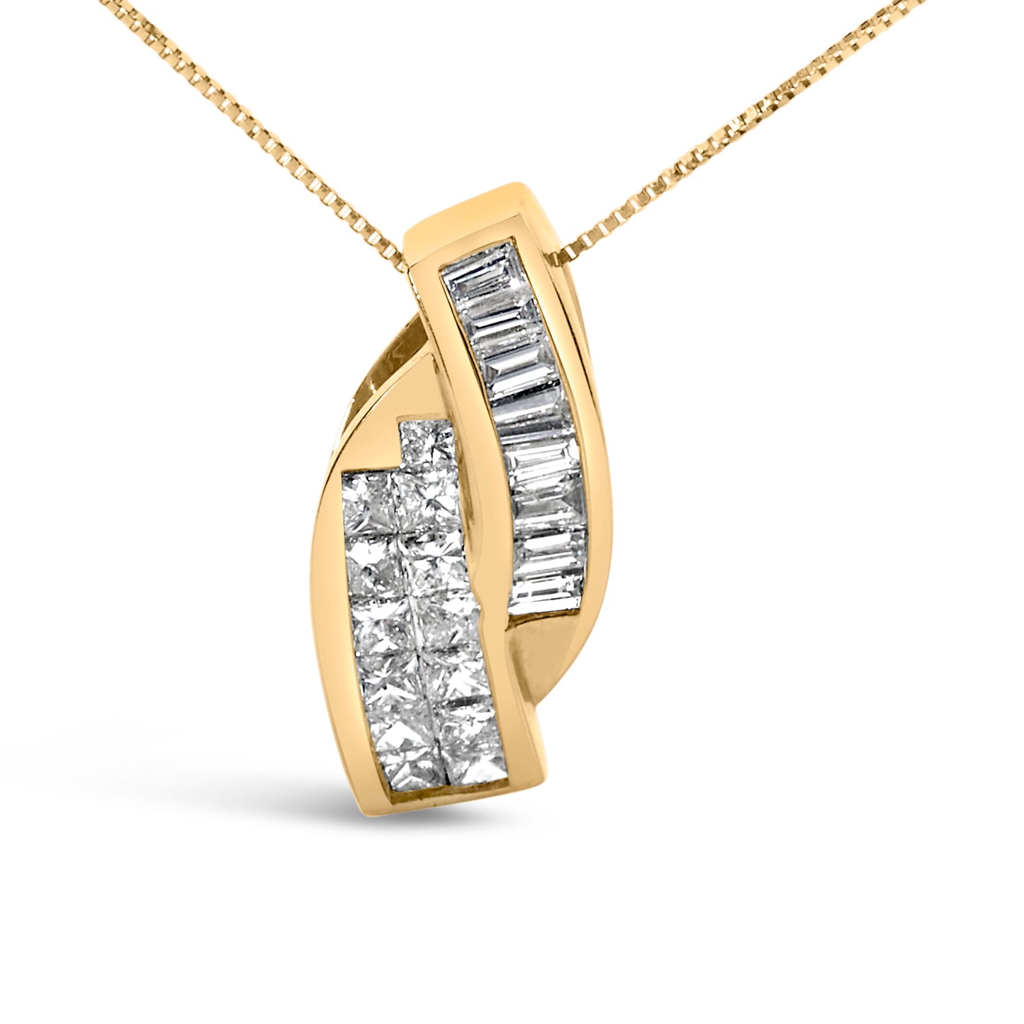 Collar con colgante de diamante doble curvado en oro amarillo de 14k