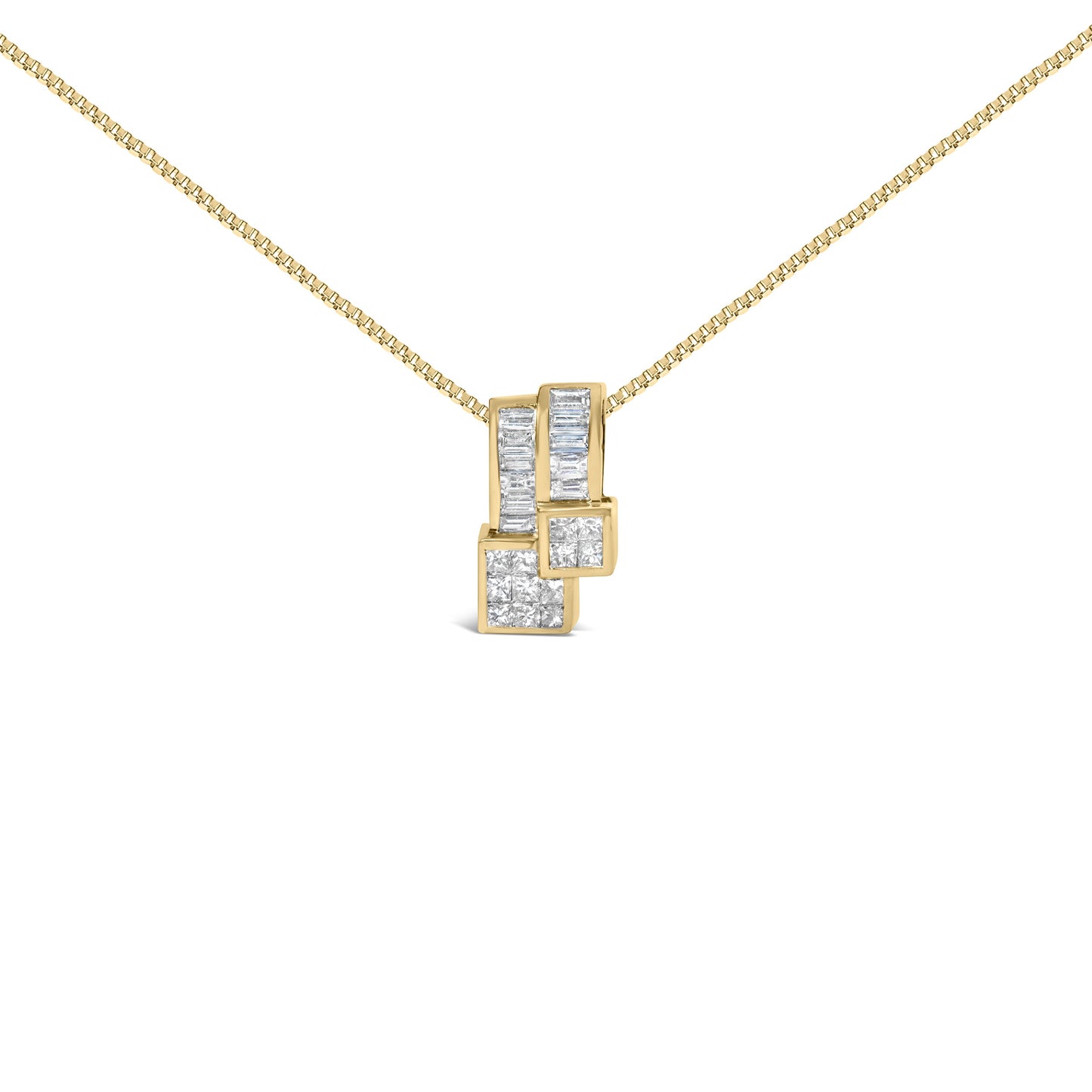 Collier Pendentif Géométrique en Diamant en Or Jaune 14K