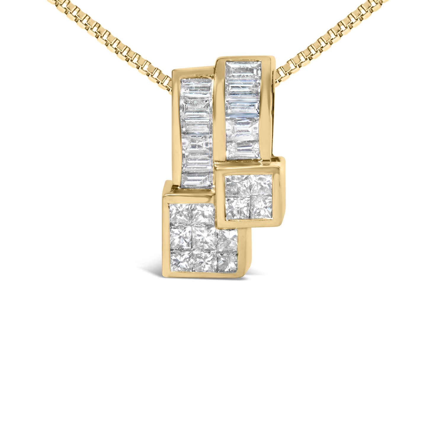 Collier Pendentif Géométrique en Diamant en Or Jaune 14K