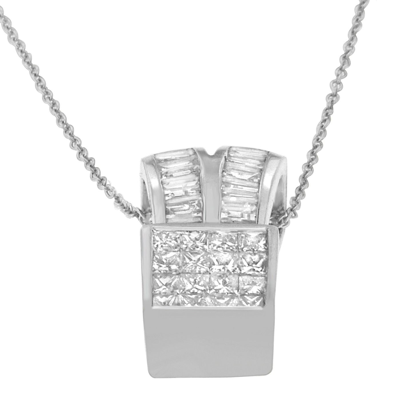 Collar de Pendiente de Corazón de Cinta de Diamante de Oro Blanco de 14K