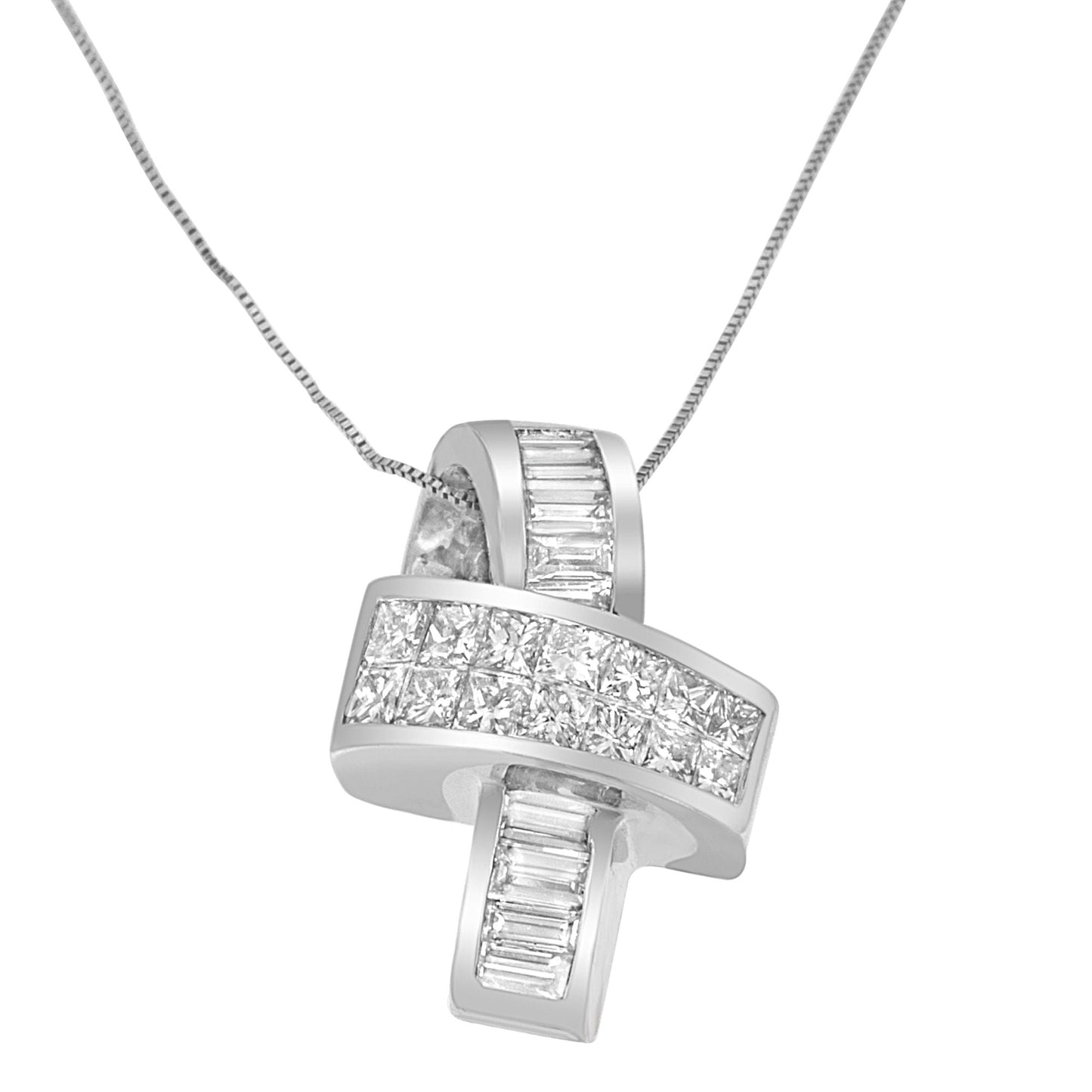 Collar con colgante de cinta de diamantes en oro blanco de 14 quilates