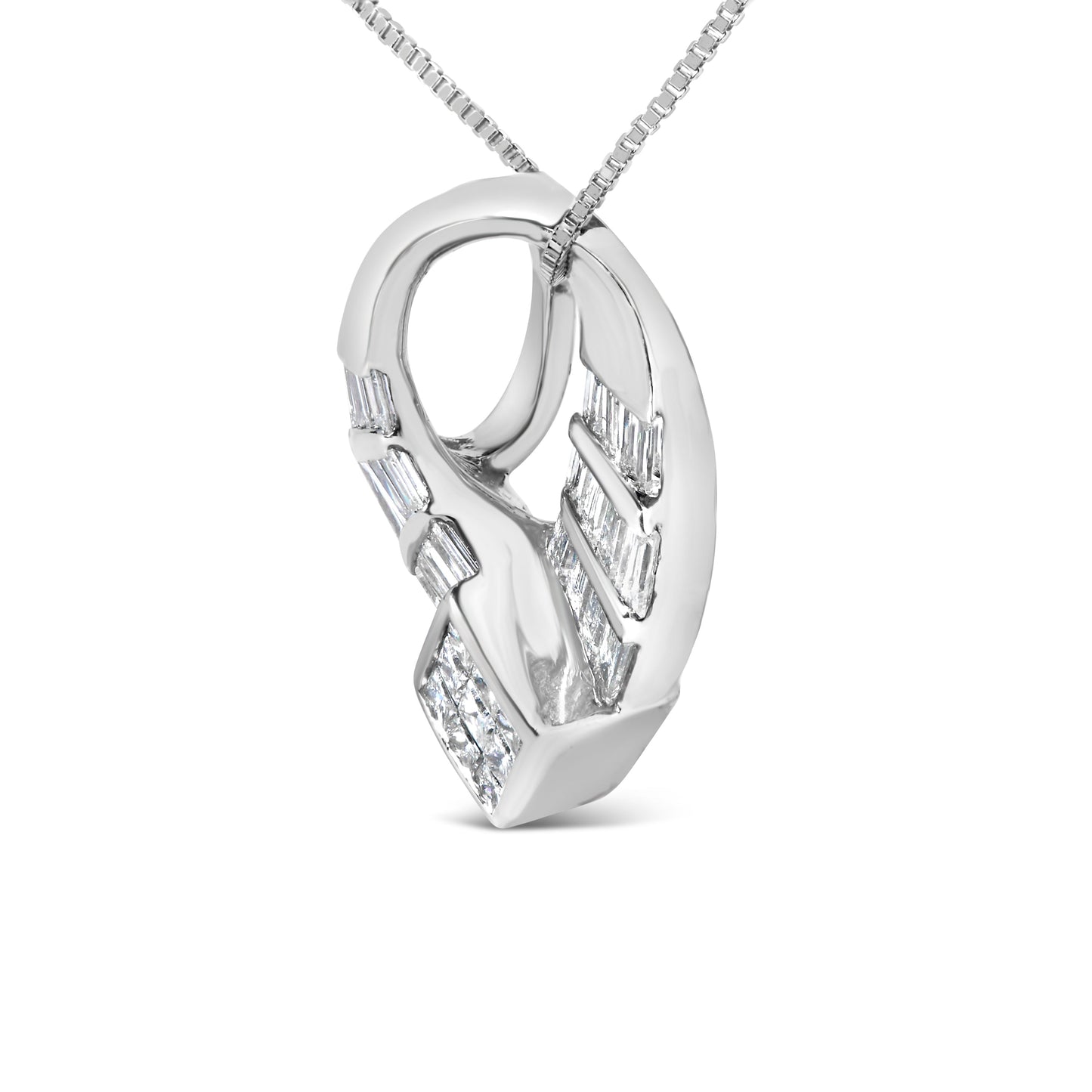 Collier Pendentif Ovale Courbé en Diamant en Or Blanc 14k