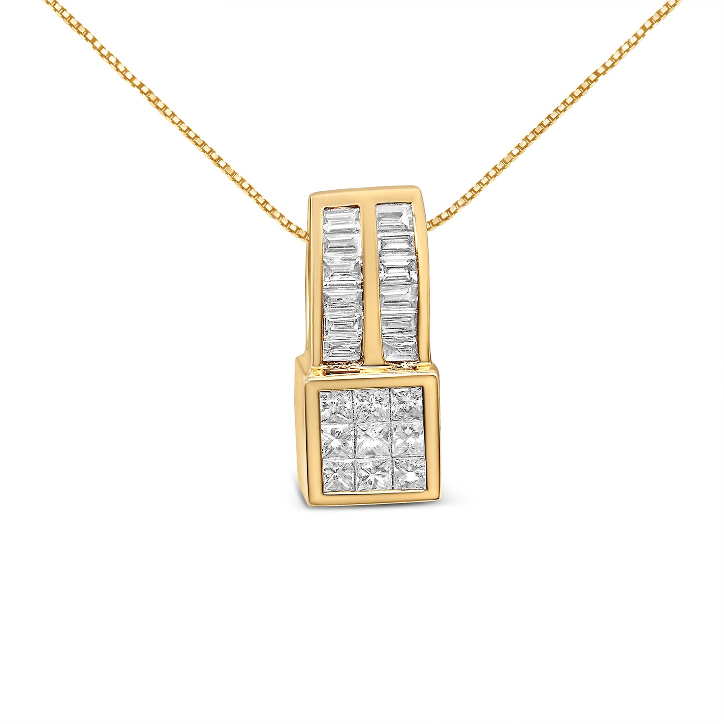 14K Yellow Gold Geometric Diamond Pendant Necklace
