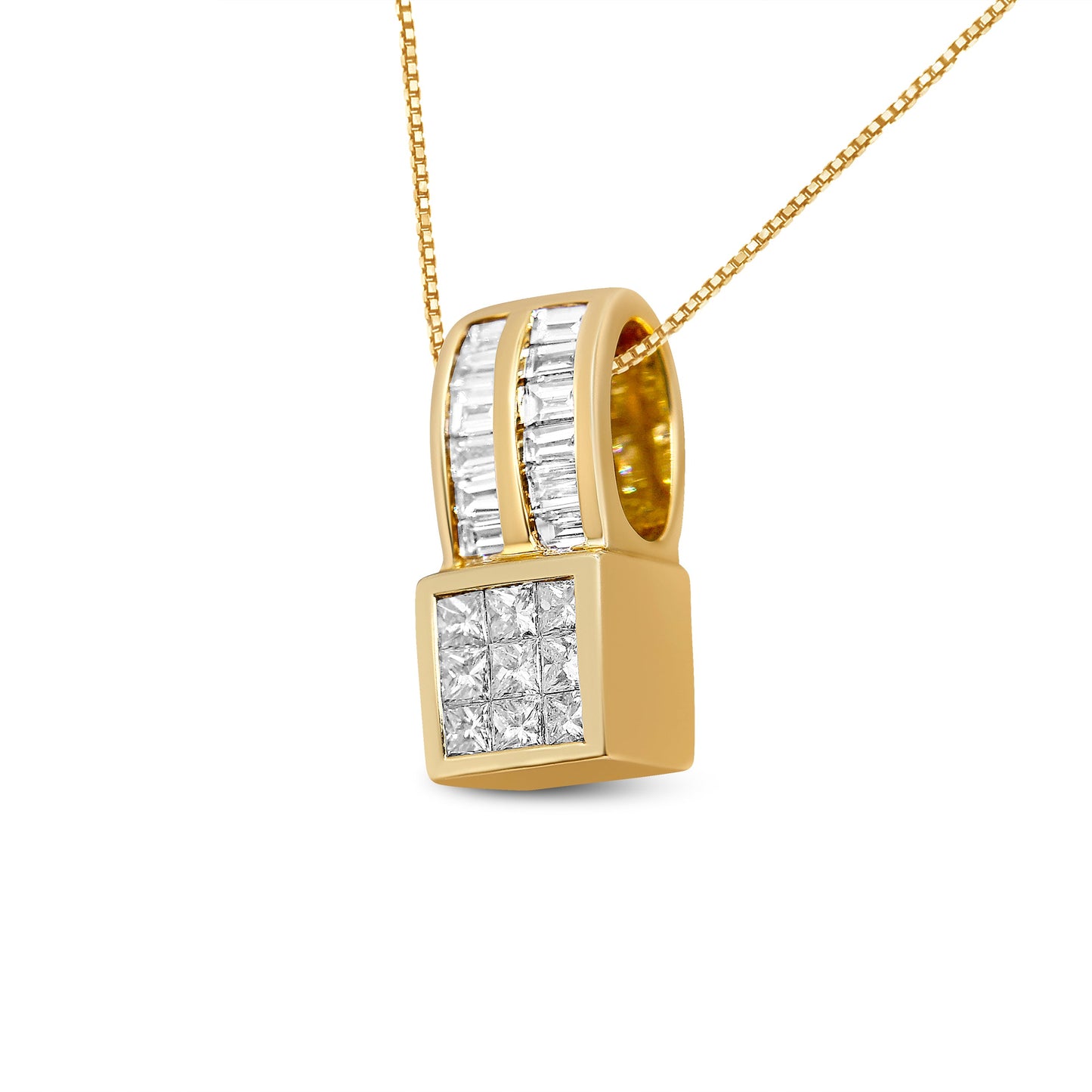 14K Yellow Gold Geometric Diamond Pendant Necklace