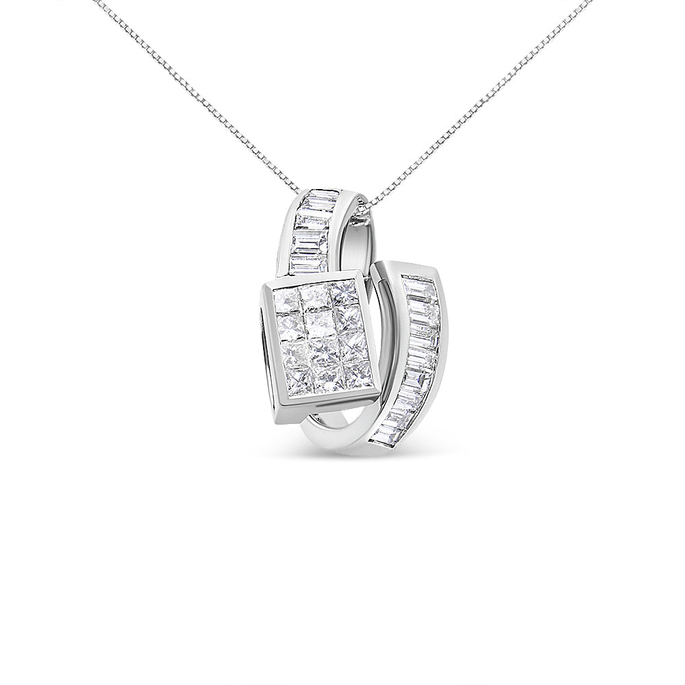 Collier Pendentif Double Boucle en Diamant en Or Blanc 14K