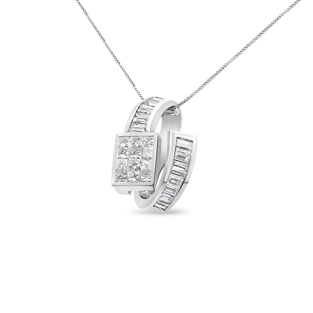 Collier Pendentif Double Boucle en Diamant en Or Blanc 14K