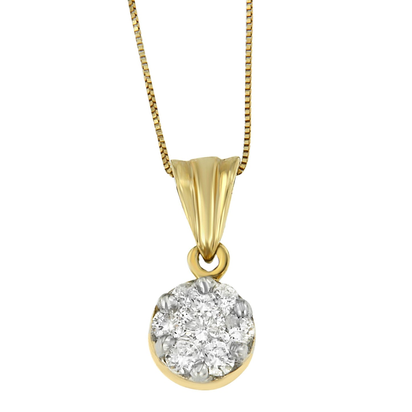 14K Yellow Gold Round Cut Diamond Circle Pendant Necklace