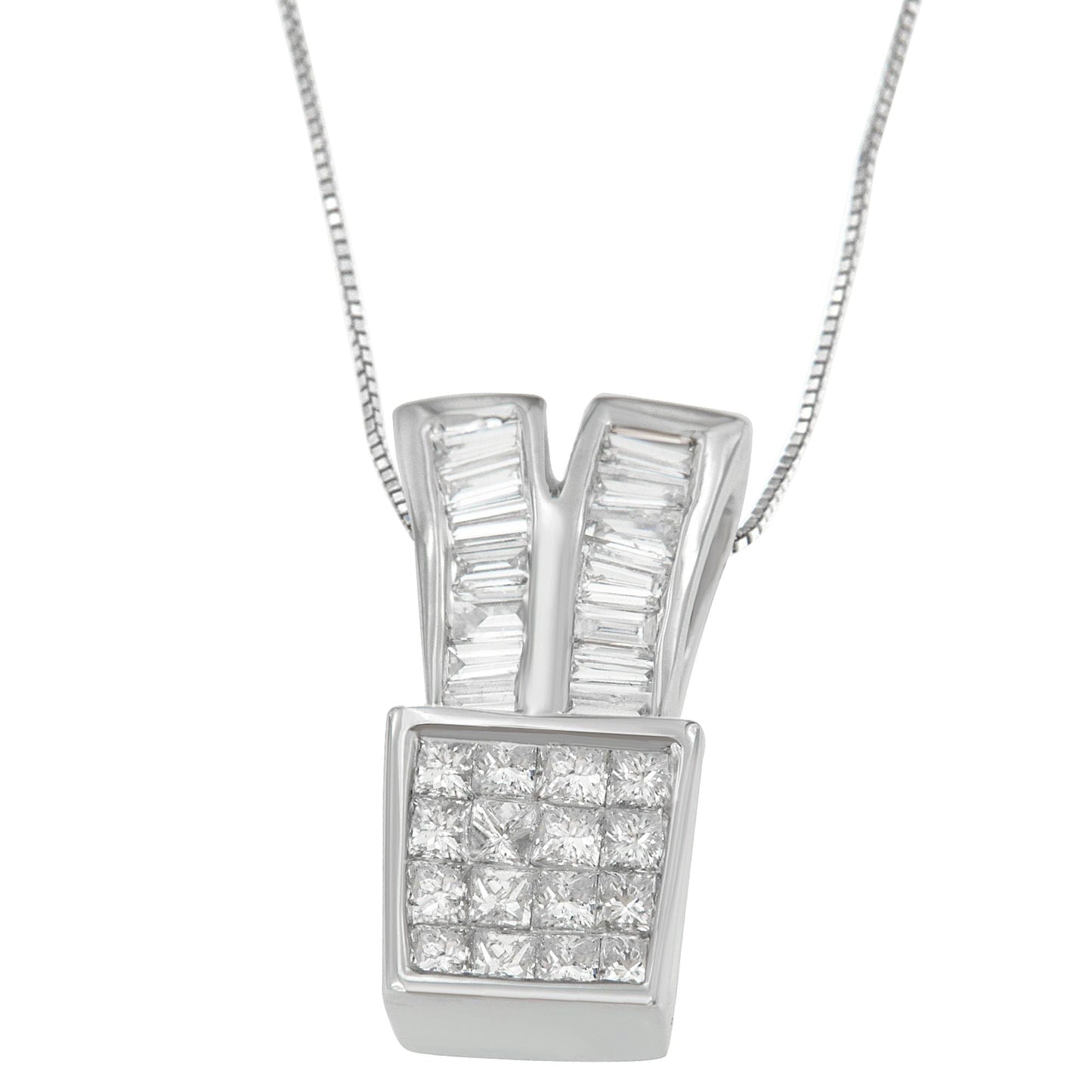 Collier Pendentif en Or Blanc 14K avec Diamants au Design Unique