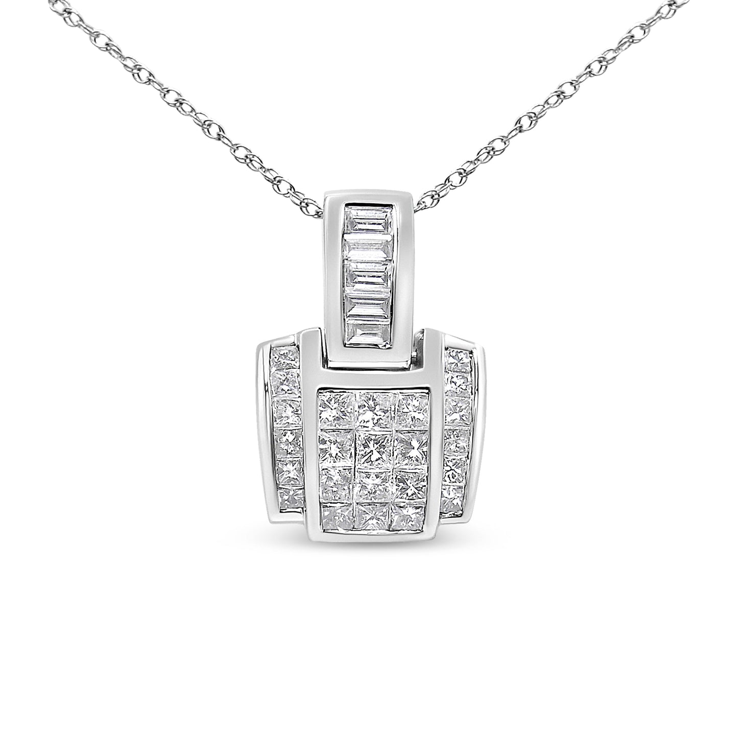 Pendentif en diamant taille princesse en or blanc 14K