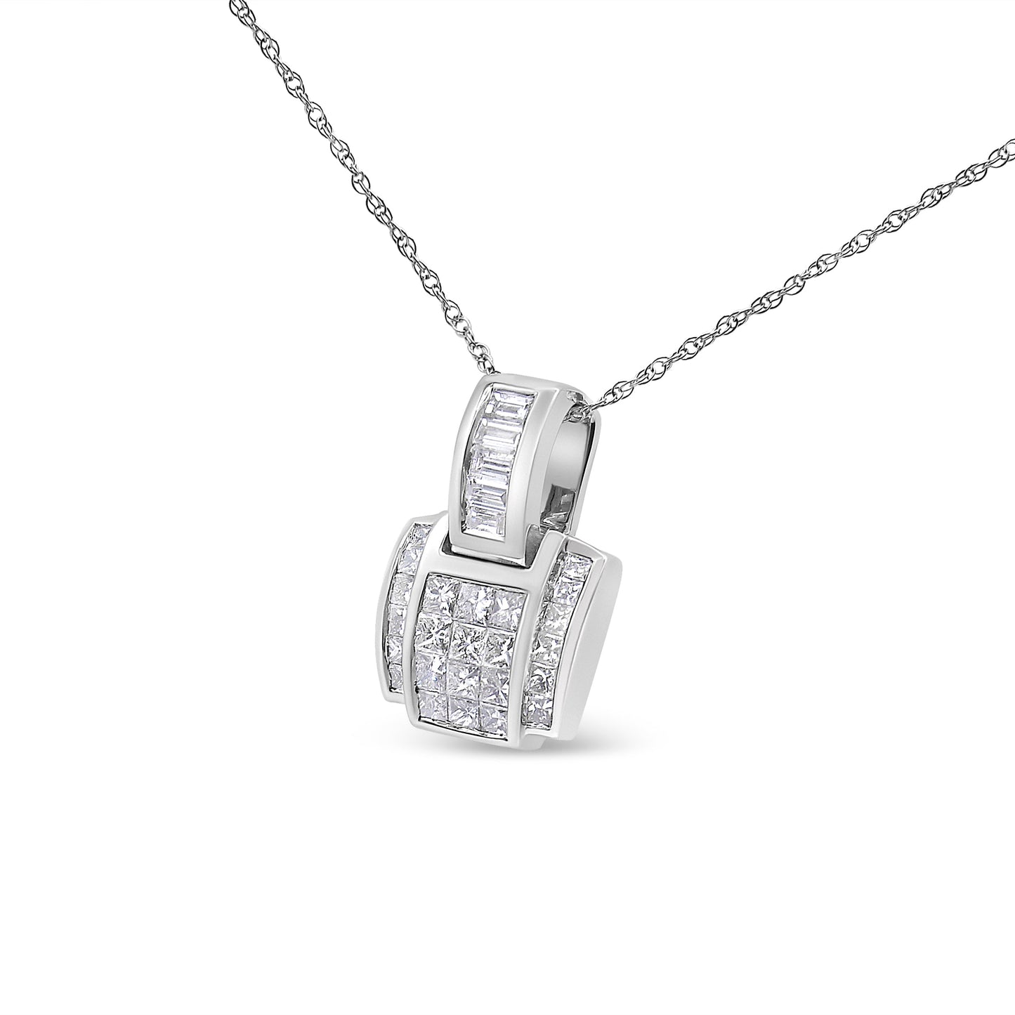 Pendentif en diamant taille princesse en or blanc 14K